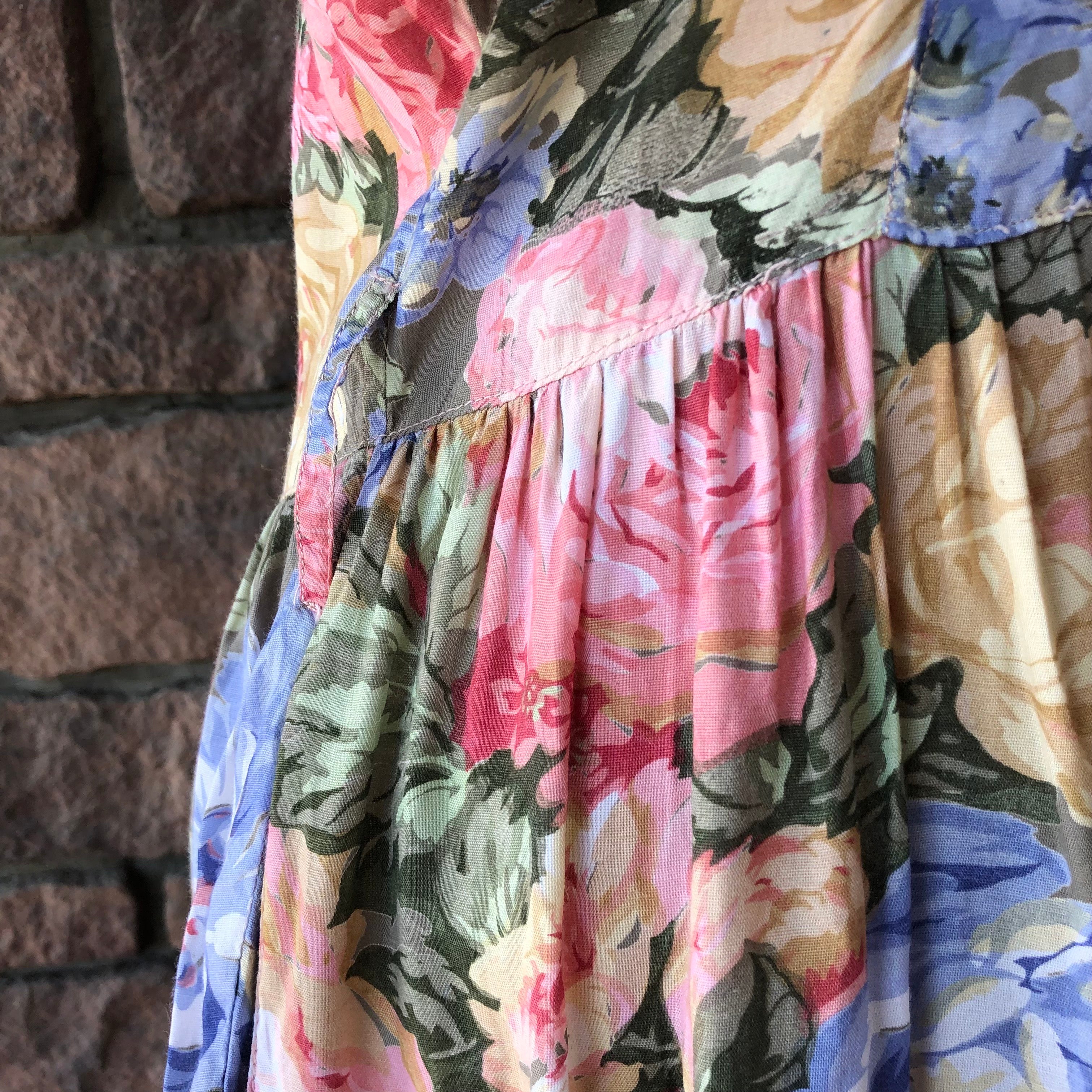 Euro Vintage(ヨーロッパヴィンテージ) Watercolor_浮かぶ花の半袖ワンピース S グリーン