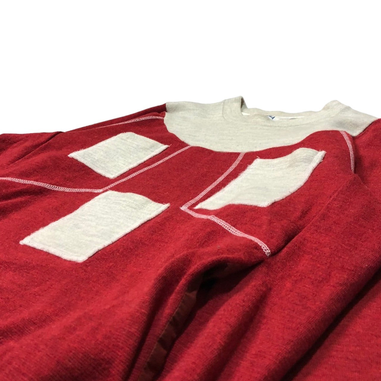 SUNSEA(サンシー) 20AW JACQUES M.WET SWAETER 3ポケット ウール ニット スウェット セーター 表記無し(L程度) レッド×アイボリー prototype