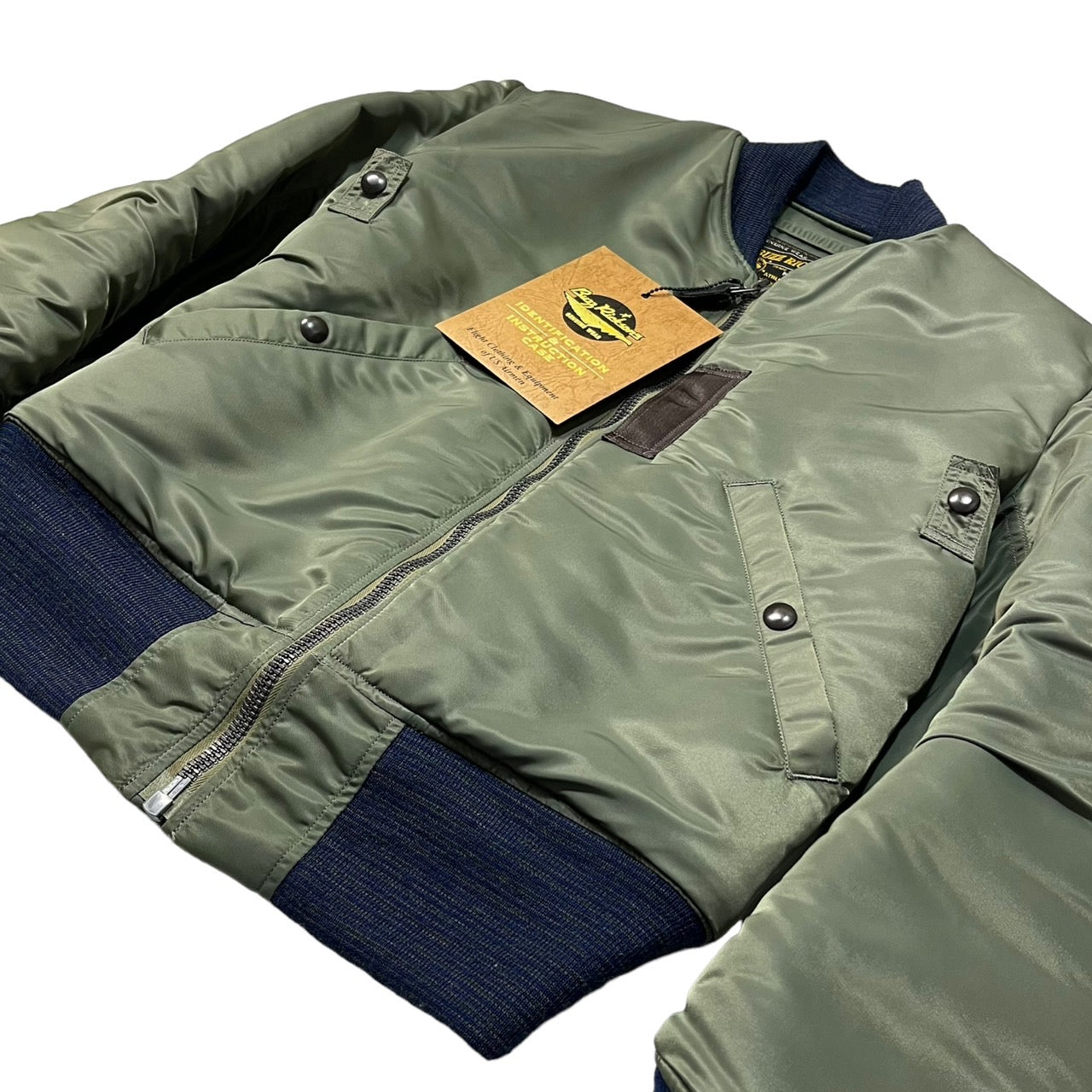 BUZZ RICKSON’S(バズリクソンズ) 20周年記念 TYPE MA-1 SLENDER/フライトジャケット BR12812 S セージグリーン/カーキ 青リブ/付属品完品/限定モデル