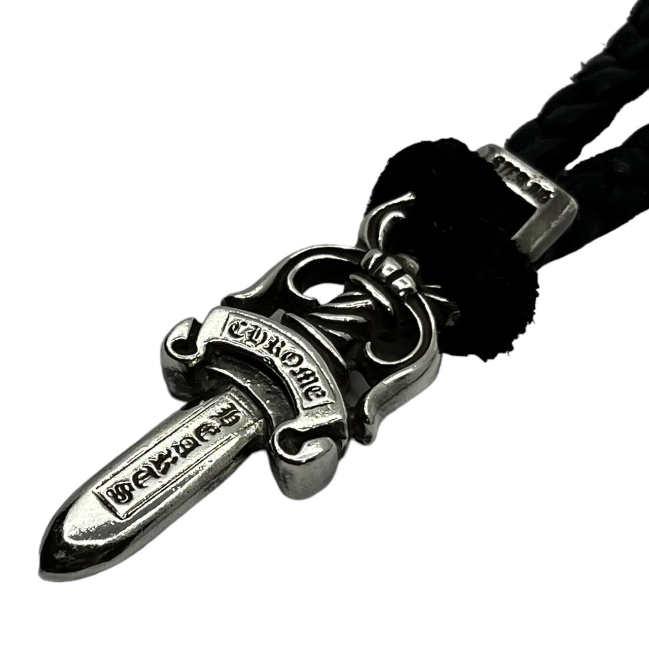 CHROME HEARTS(クロムハーツ) TINY LEATHER BRAID-W/BOLO TIPS & dagger pendant & LACESTOPPER CUSTOM タイニーレザー ダガーペンダント レースストッパー カスタム シルバー×ブラック