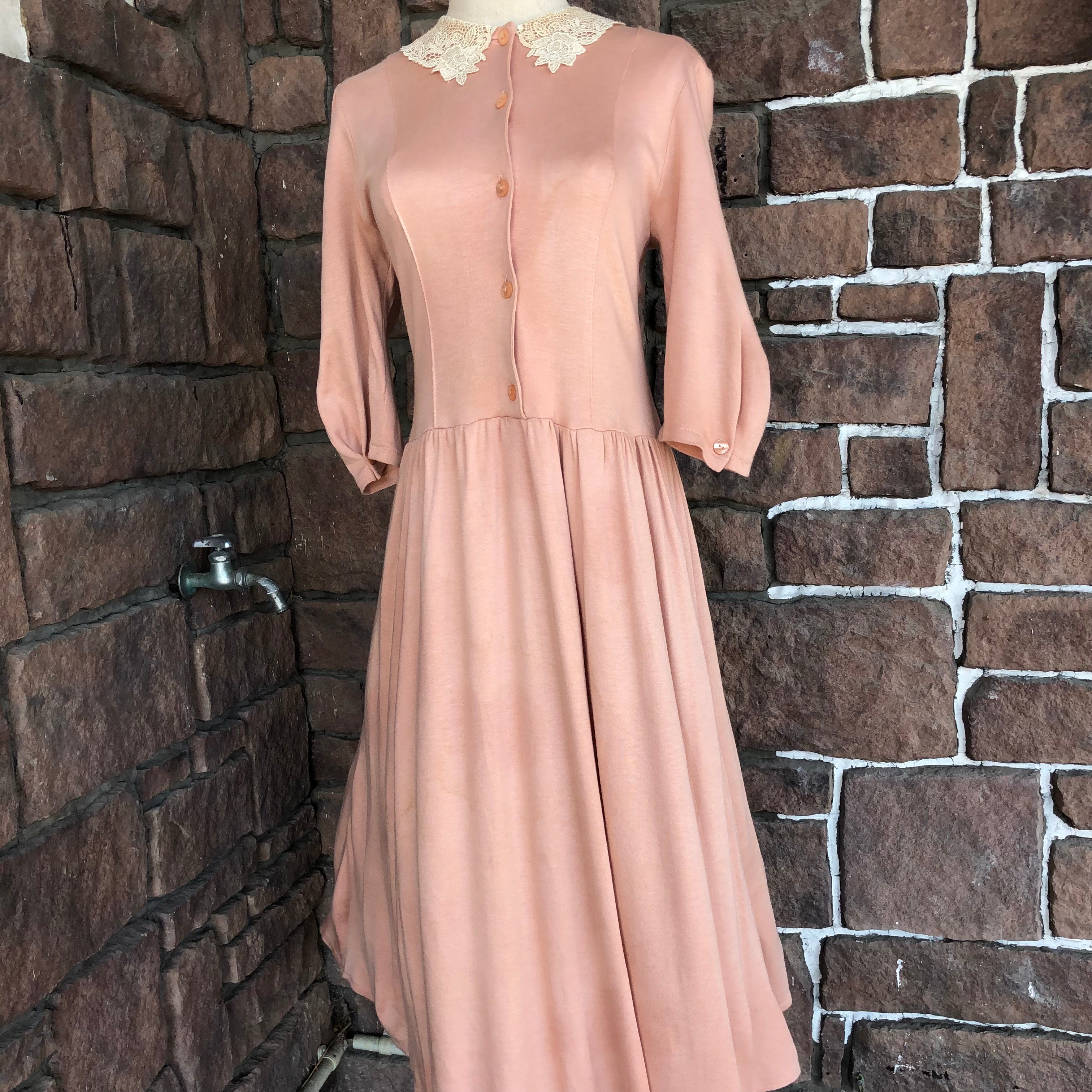 Euro Vintage(ヨーロッパヴィンテージ) Peal_襟付きおすましワンピース 1(Mサイズ程度) ピンク