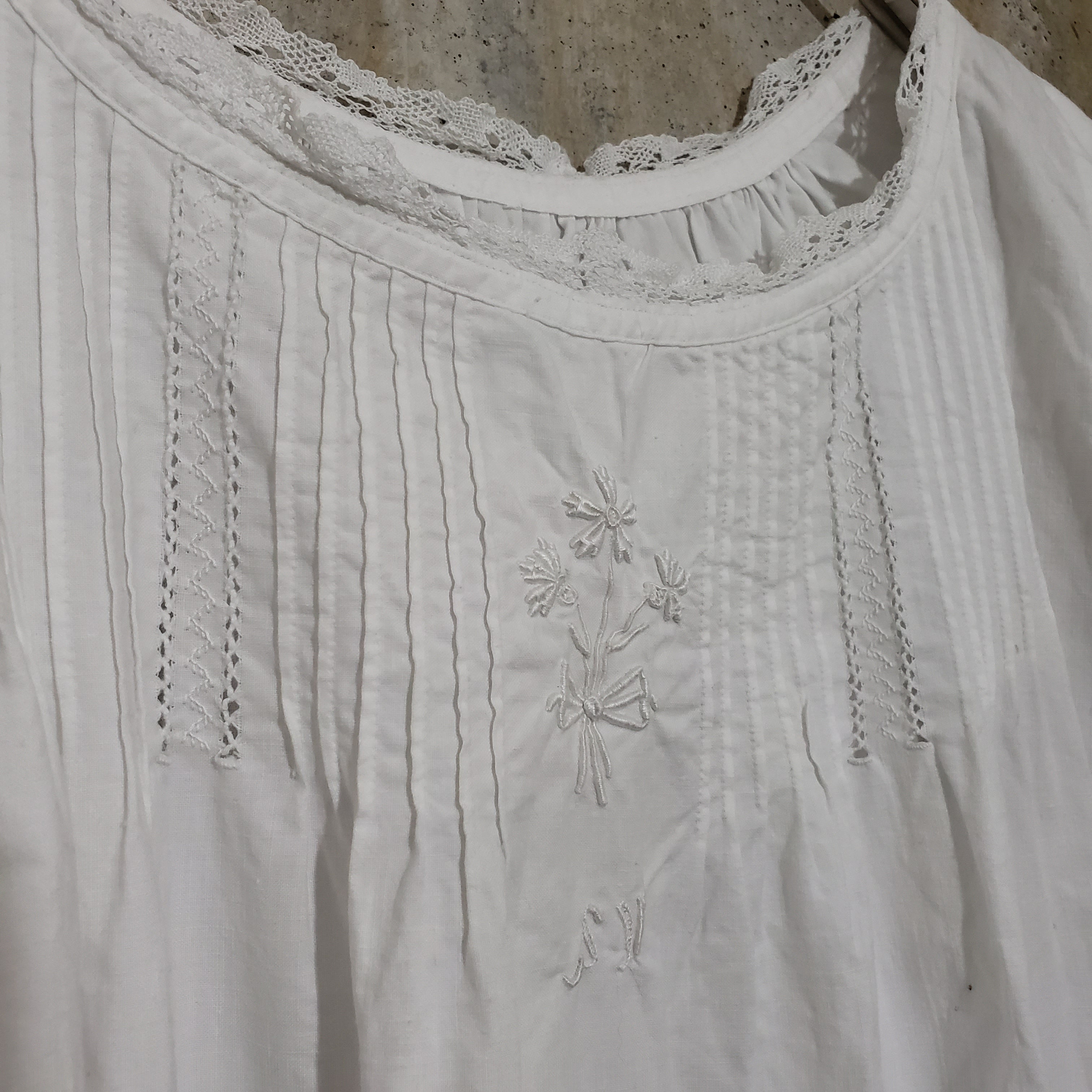 Euro Vintage(ヨーロッパヴィンテージ) Bouquet_フレンチノースリーブワンピース 表記なし(Lサイズ程度) ホワイト