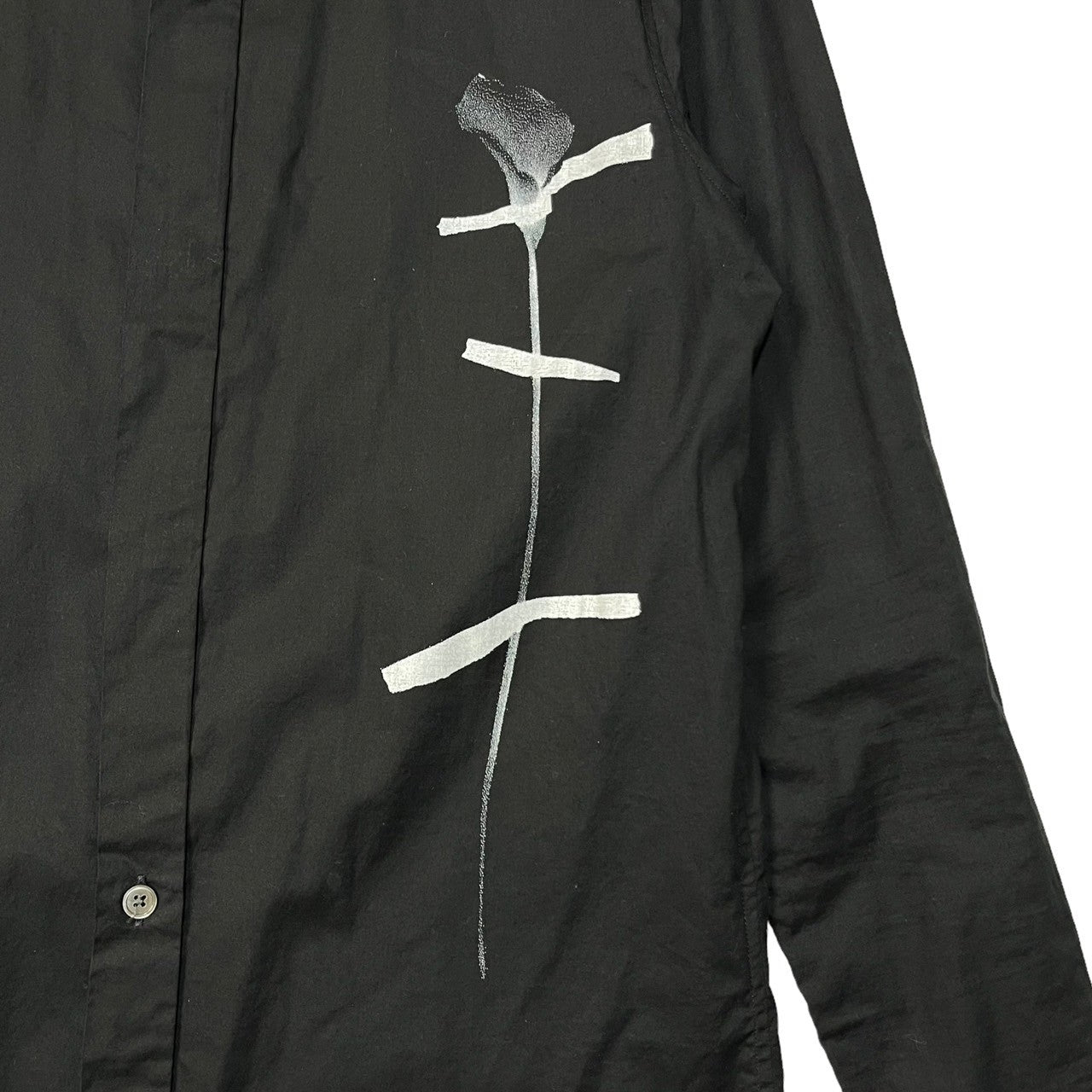 ANN DEMEULEMEESTER(アンドゥムルメステール) Single flower one point print dress shirt 一輪の花 ワンポイント プリント ドレスシャツ SIZE XS ブラック×ホワイト