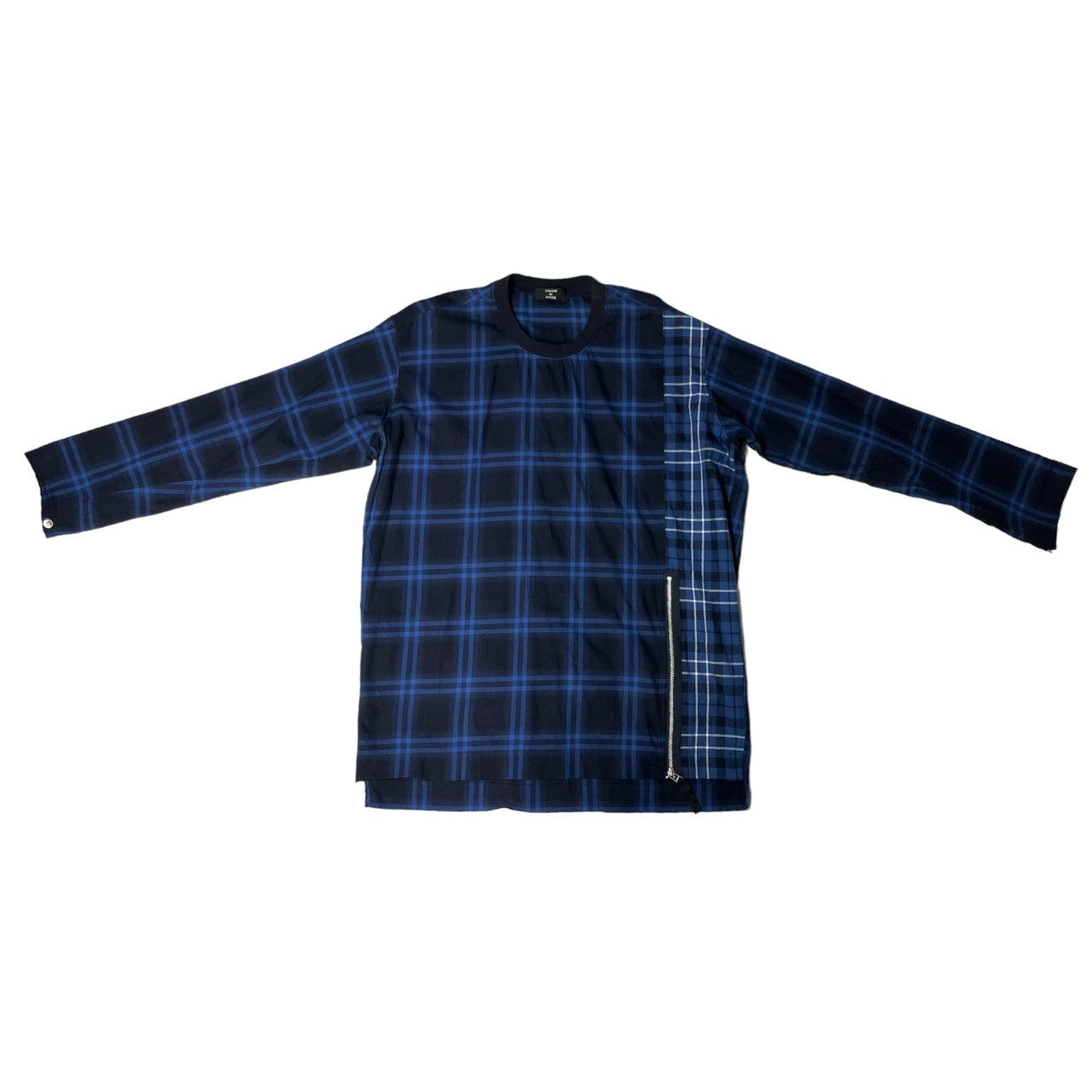 CABANE de zucca(カバンドズッカ) 18SS バッファロー ギンガム チェック ドッキング 長袖 カットソー ジップ CZ82FJ569 M ブルー×ブラック