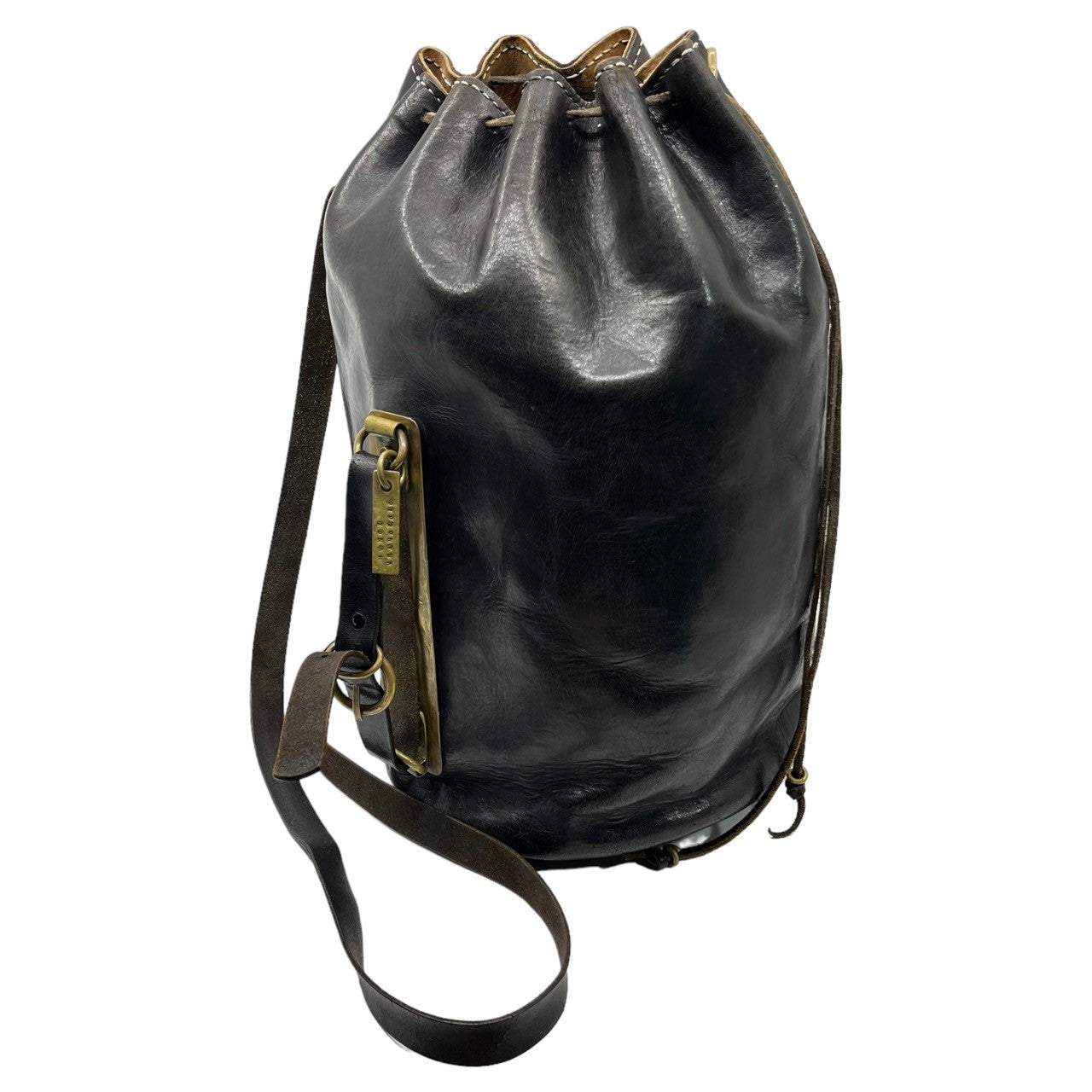 Munoz Vrandecic(ムニョス ブランデシック) Handmade Leather Drawstring Boston Bag ハンドメイドレザー巾着ボストンバッグ ブラック