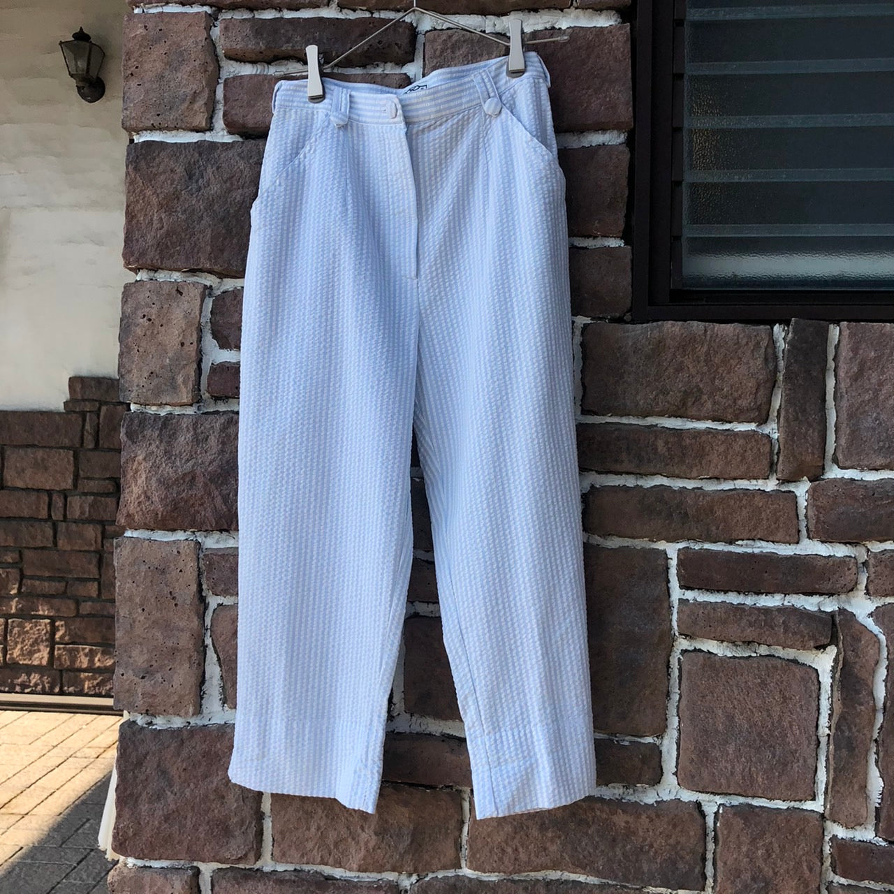 Euro Vintage(ヨーロッパヴィンテージ) Popcorn_ストライプ8分丈パンツ 1(Sサイズ程度) ブルー