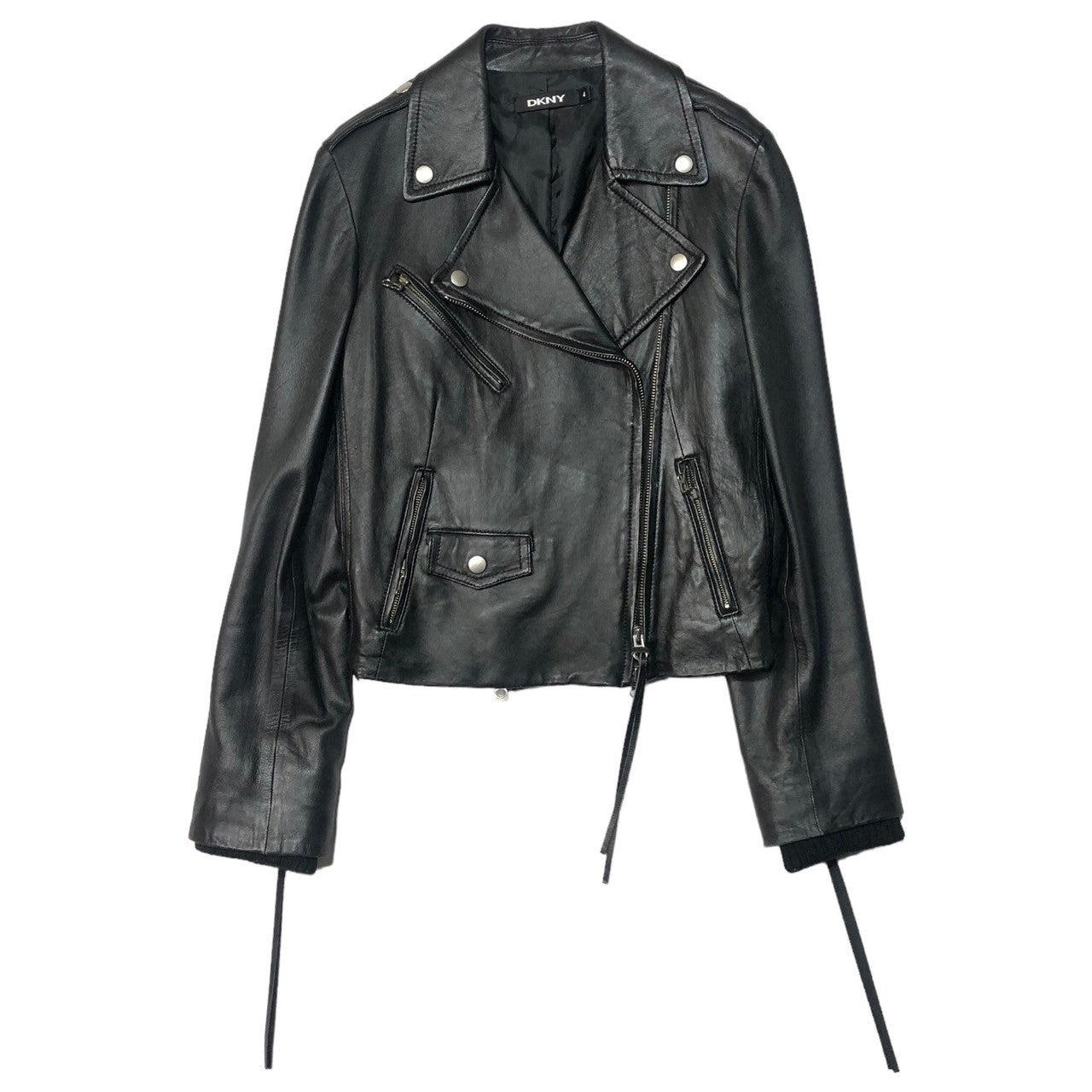 DKNY(ダナキャランニューヨーク) ラムレザーダブルライダースジャケット/リブライダース SIZE 4(M程度) ブラック