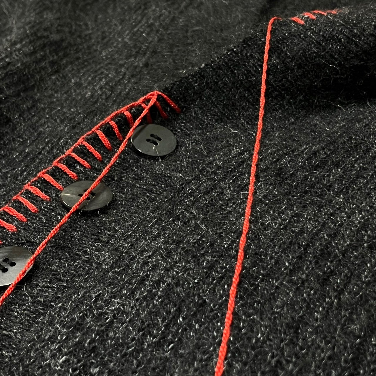 OUAT(オーユーエーティー) MOHAIR OFFICE CARDIGAN モヘア カーディガン ステッチ 0007025CD 2(M程度) グレー×レッド