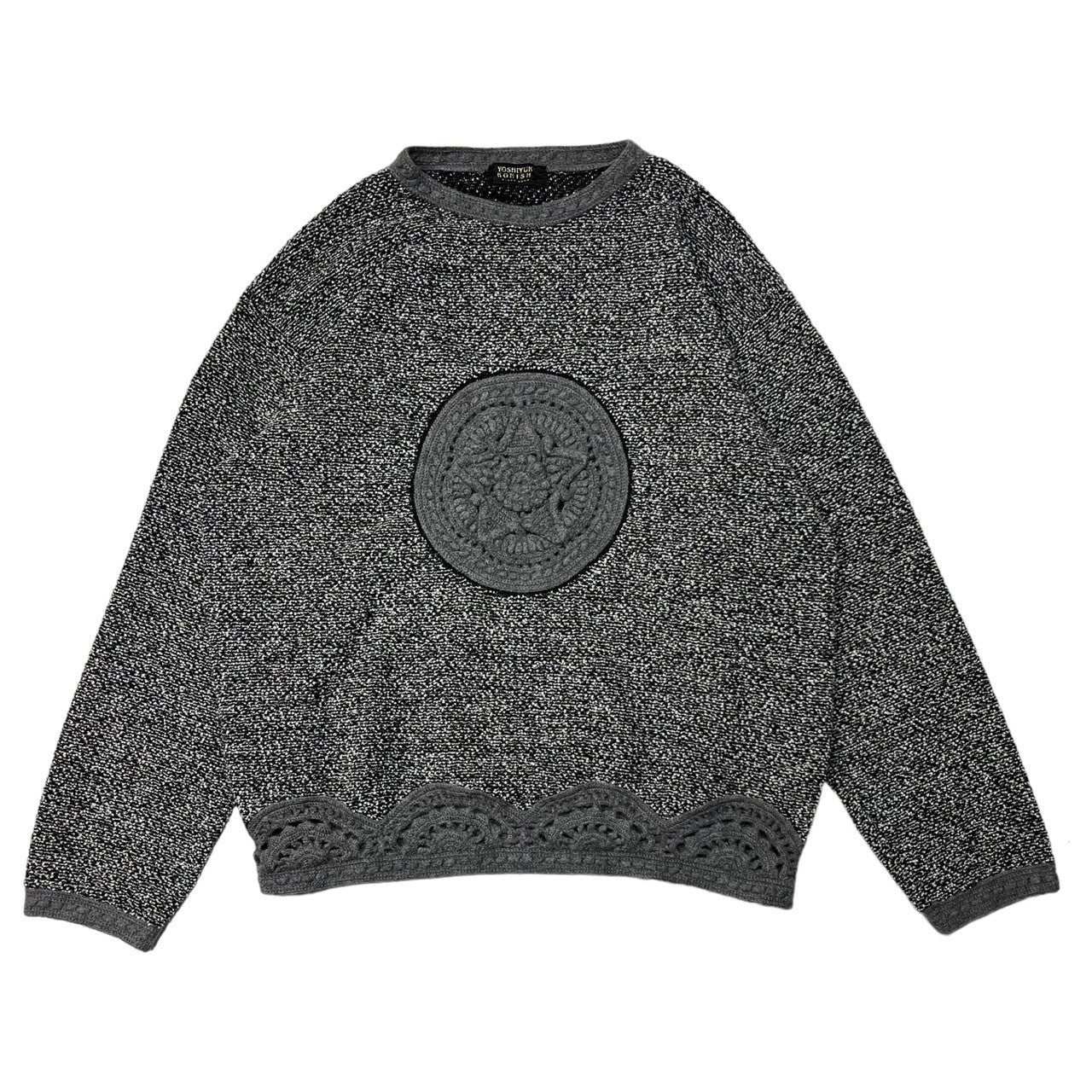 YOSHIYUKI KONISHI(ヨシユキコニシ) 80's ~ 90's Hexagram wool knit 六芒星 ウール ブレンド クルーネック ニット 表記無し(XL程度) グレー×ブラック FICCE UOMO フィッチェ 80年代 ~ 90年代 ドン小西