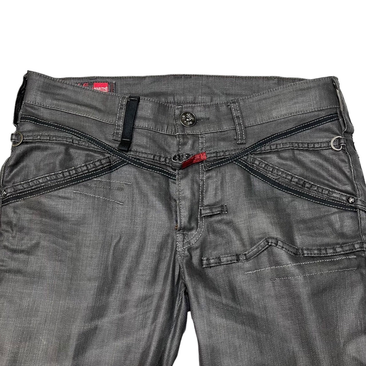 MARITHE FRANCOIS GIRBAUD(マリテフランソワジルボー) 00’s ボンテージ コーティング デニム パンツ ロゴ ギミック M7-1435 LL ブラック Y2K