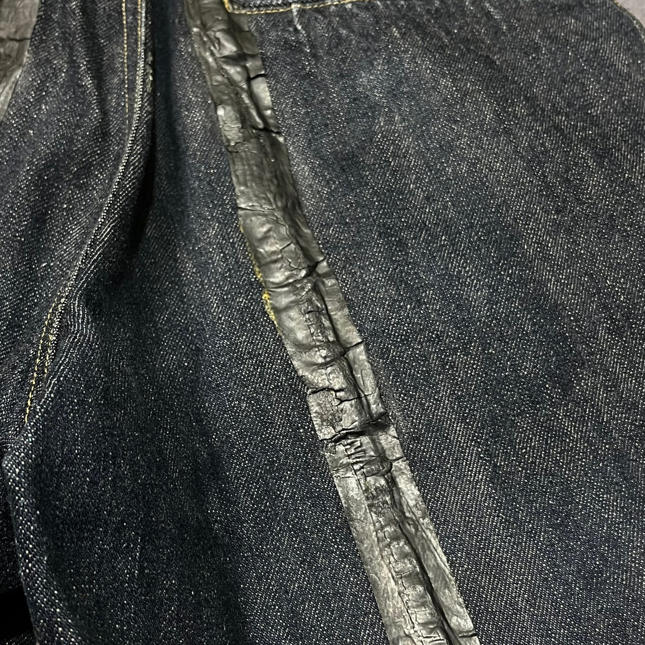 COMME des GARCONS HOMME(コムデギャルソンオム) 03AW polyurethane tape decoration denim pants/ポリウレタンテープ装飾デニムパンツ/川久保玲/00s HK-P052 SIZE M インディゴ×ブラック AD2003 本人期