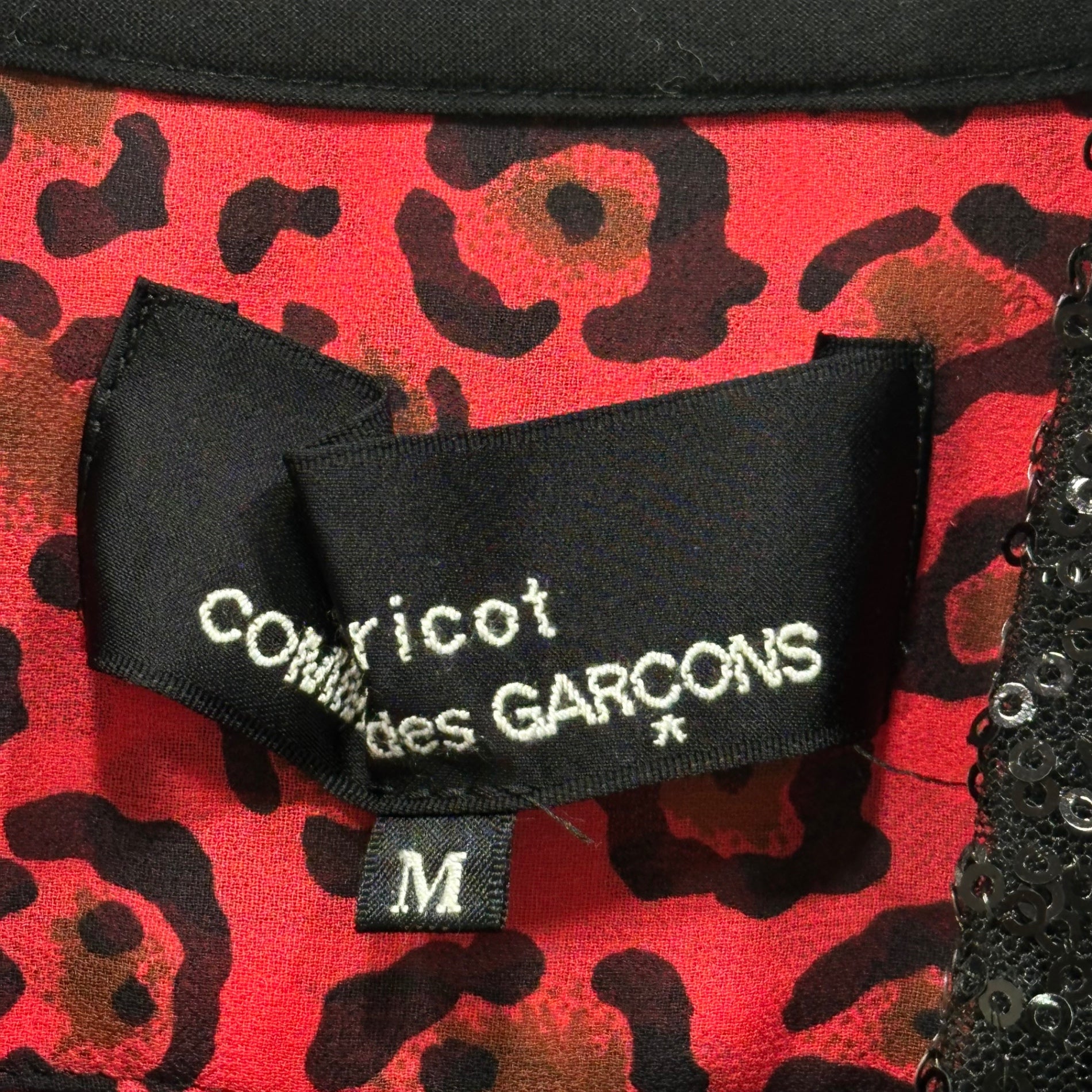 tricot COMME des GARCONS(トリココムデギャルソン) 12SS Sequin Collar Leopard Print Ribbon Blouse スパンコールカラー レオパード リボン ブラウス TI-O014 M レッド×ブラック AD2011