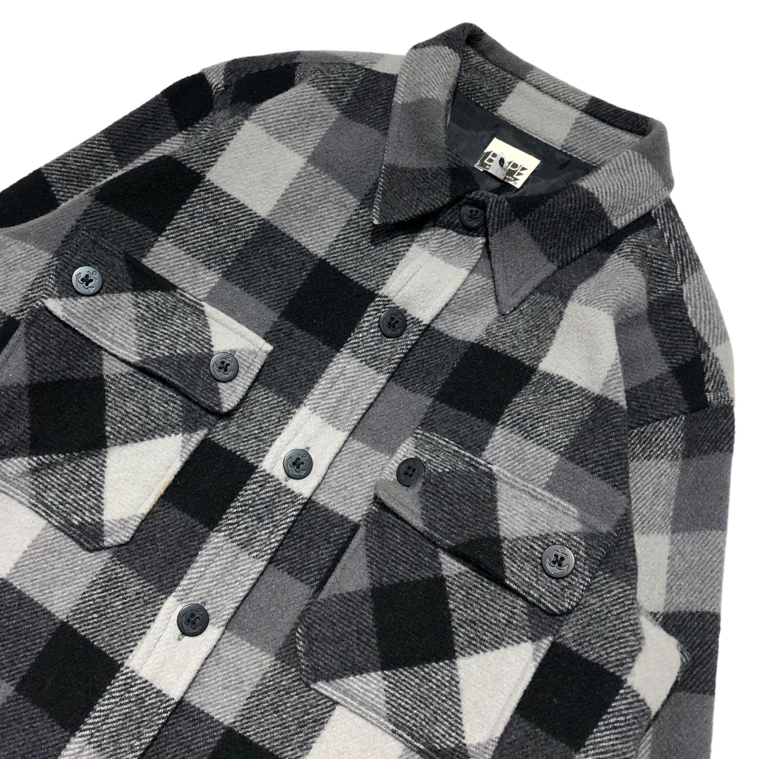 A BATHING APE(アベイシングエイプ) 00's CPO buffalo check shirt jacket バッファロー シャツ ジャケット L グレー×ブラック