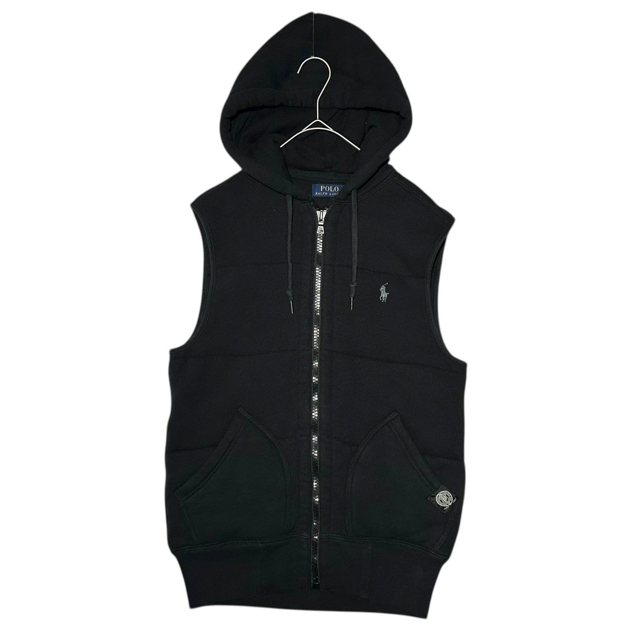 POLO RALPH LAUREN(ポロラルフローレン) Logo Embroidered Hooded Sweatshirt Vest ロゴ刺繡 フーデット スウェット ベスト 710620160002 XS ブラック サーマル裏地