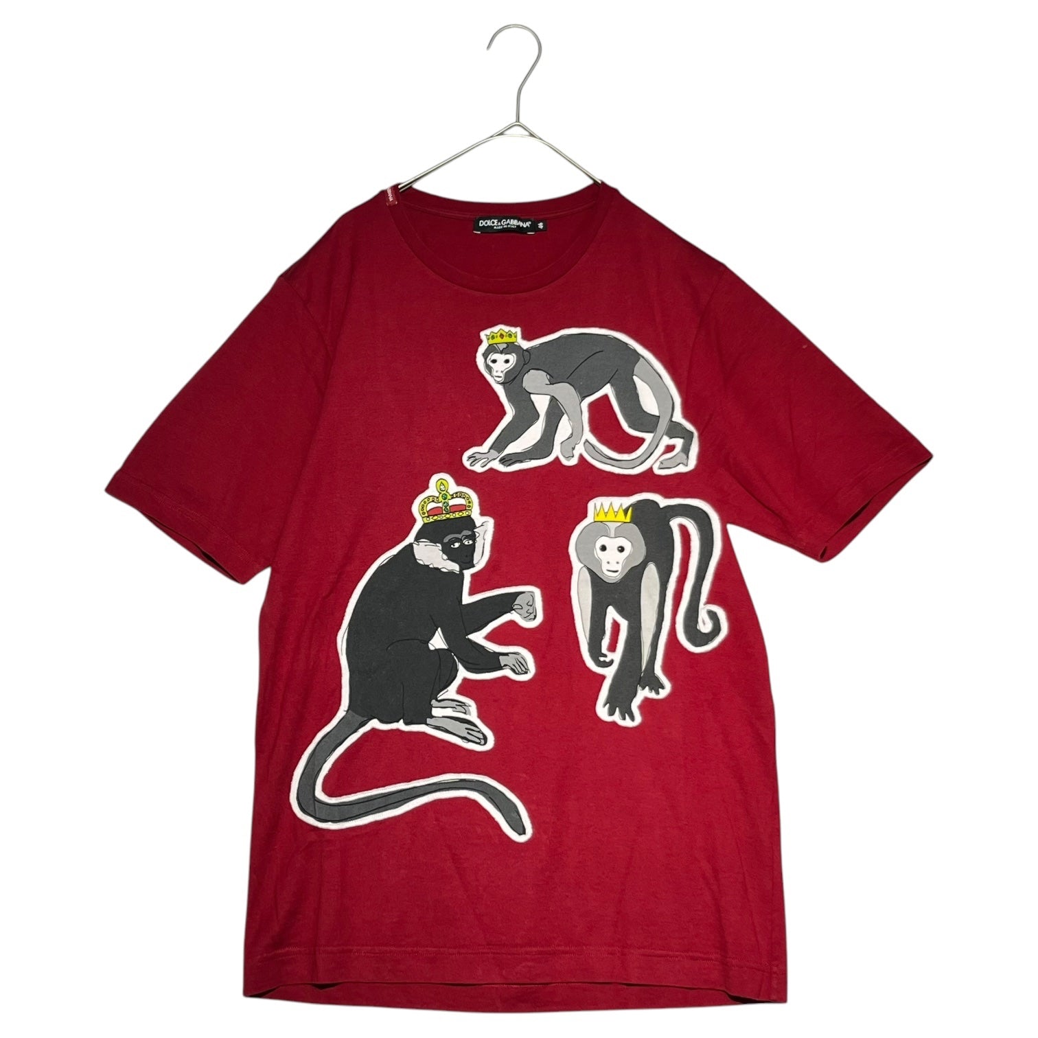 DOLCE&GABBANA(ドルチェ&ガッバーナドルガバ) Mankey patch print T-shirt 猿 ワッペン プリント Tシャツ 46(M程度) レッド