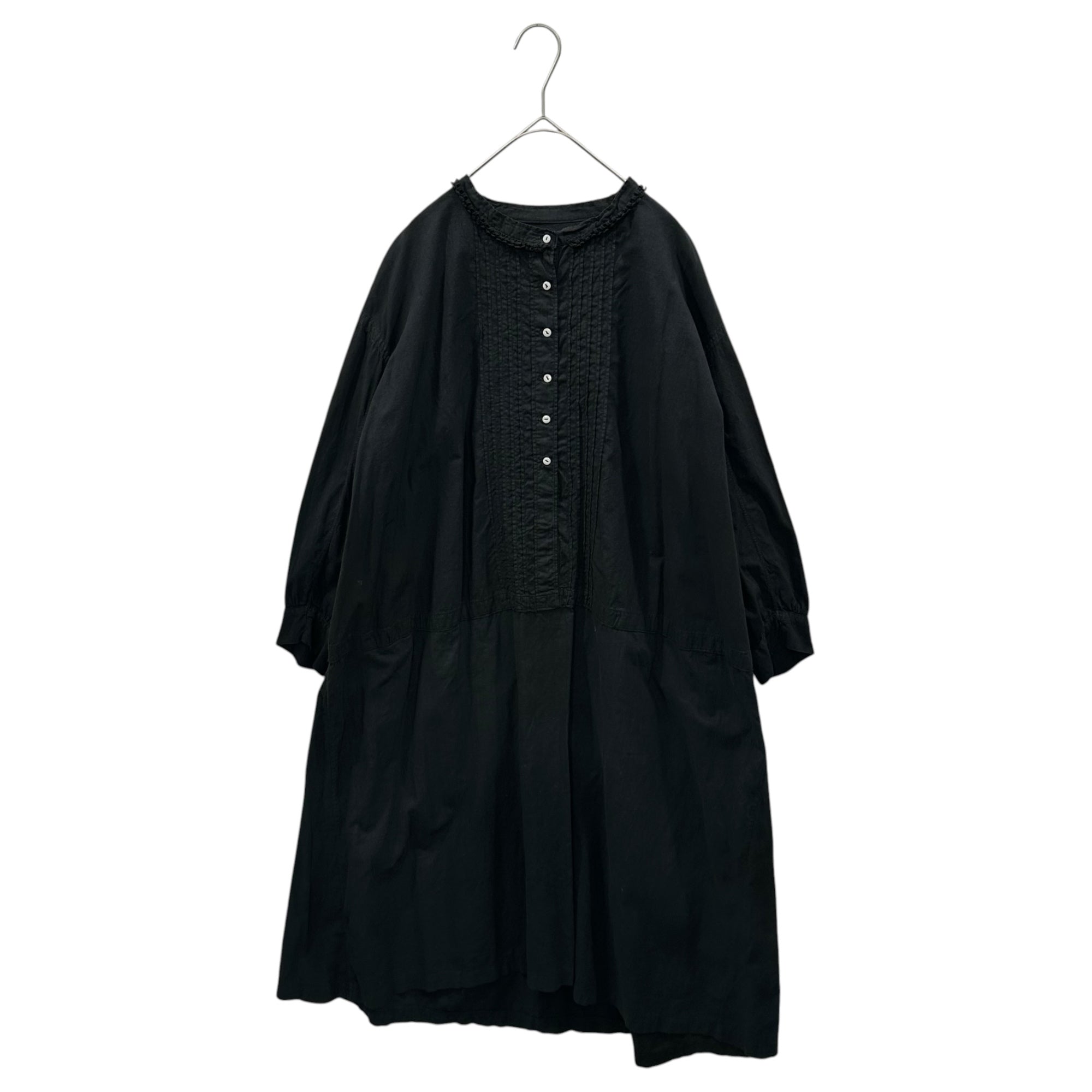 Euro antique(ヨーロッパアンティーク) 1910's~ cotton minilace collar long slevee onepiece コットンのミニレース襟のついた長袖ワンピース 表記無し(M~L程度) ブラック