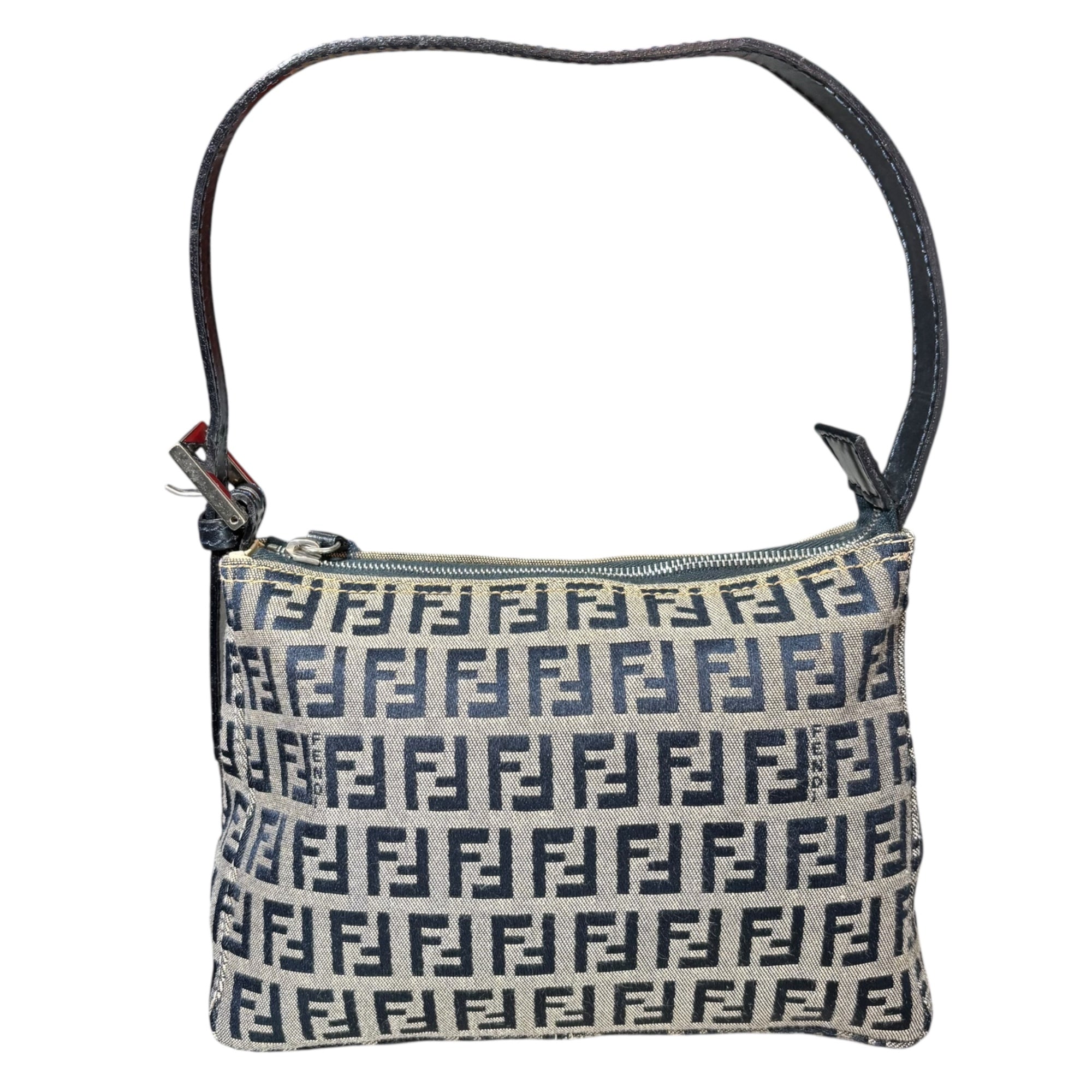 FENDI(フェンディ) Zucchino Accessory Pouch ズッキーノ柄 アクセサリー ポーチ 001・26810・098 ネイビー×グレー ヴィンテージ OLD ミニ ハンド バッグ