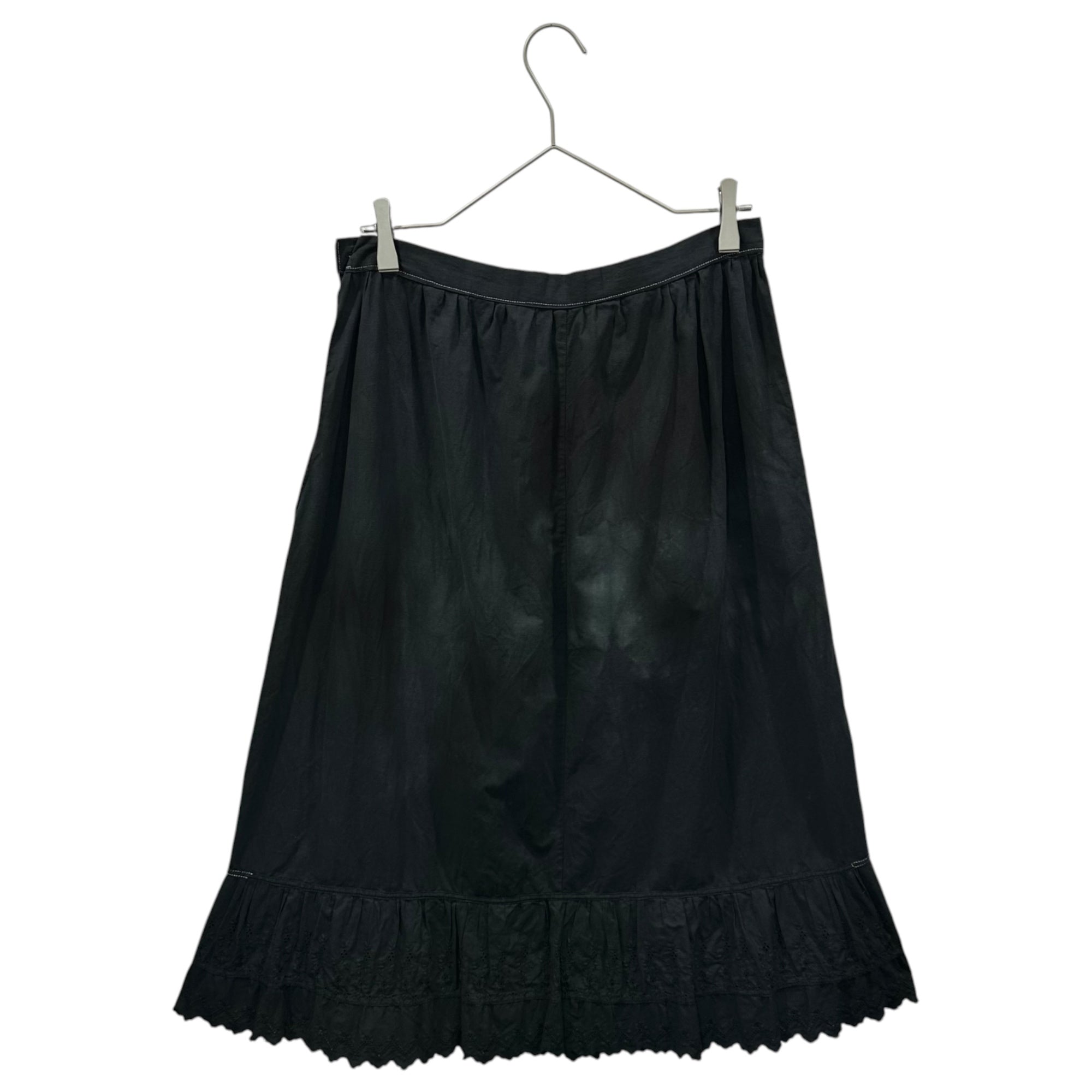 Euro antique(ヨーロッパアンティーク) 1920's~ cotton cutwork designlace hem long skirt 裾レースデザインのコットンロングスカート 表記無し(M程度) ブラック