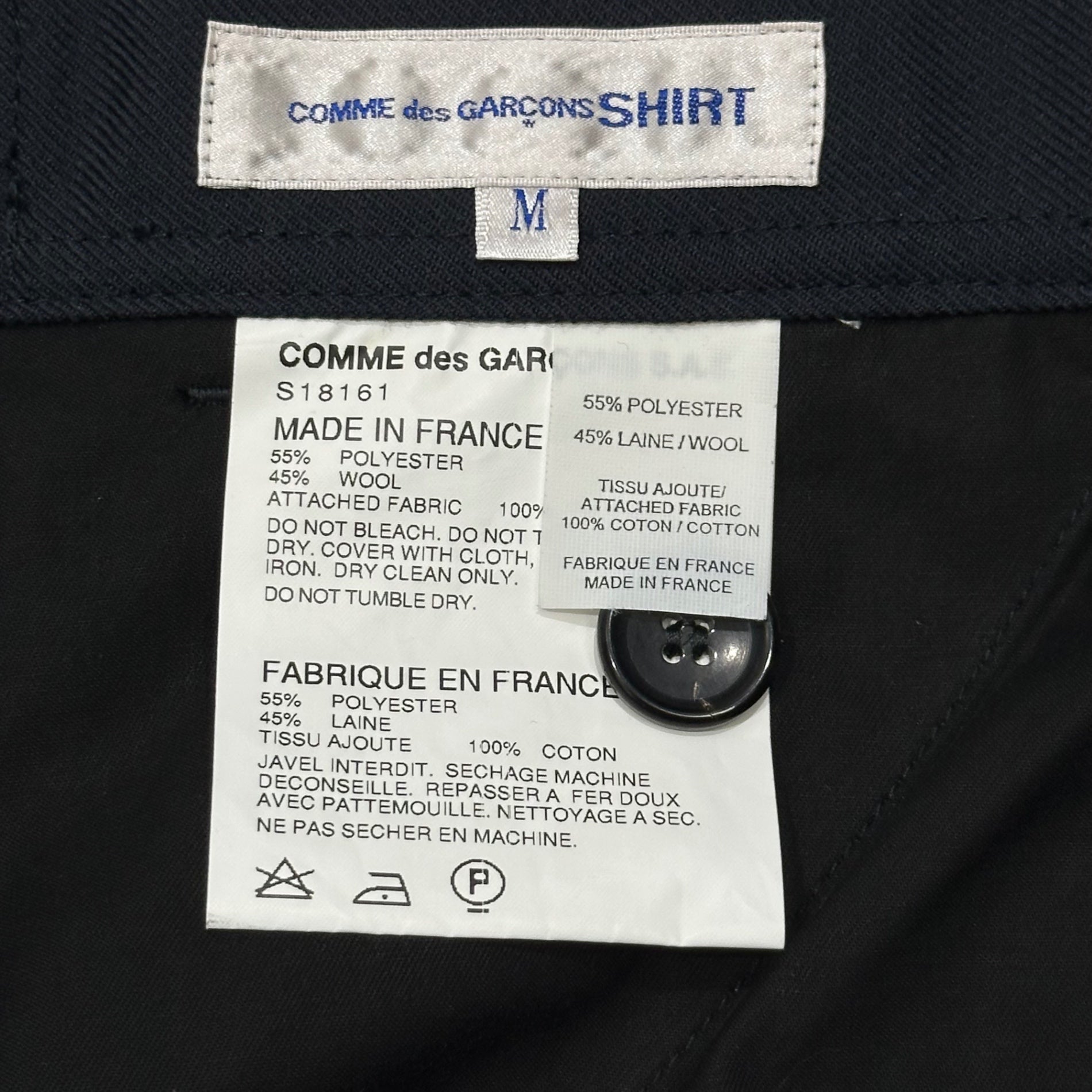 COMME des GARCONS SHIRT(コムデギャルソンシャツ) Wool Wide-Leg Trousers ウール ワイド トラウザー パンツ S18161 M ネイビー フランス製