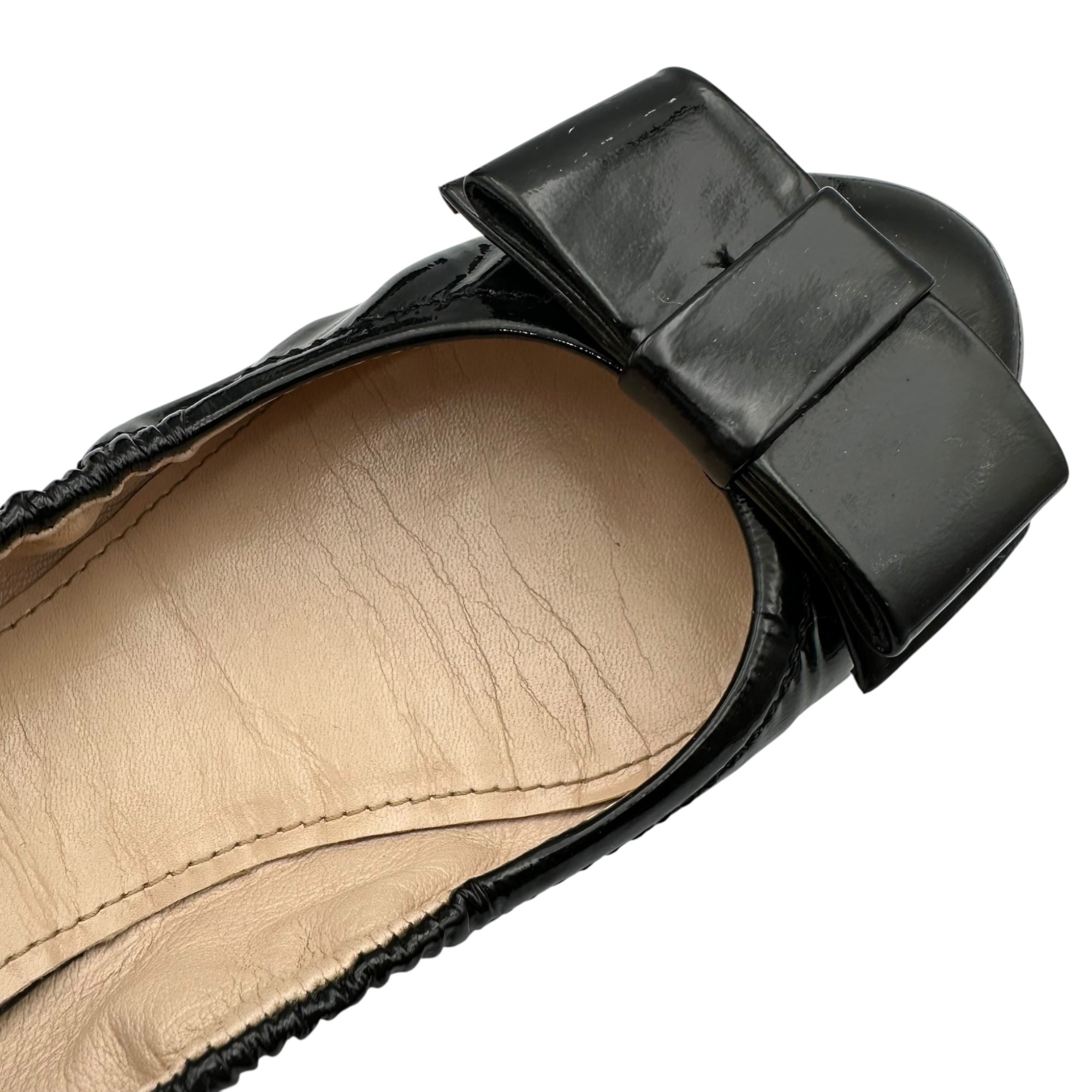 PRADA SPORT(プラダスポーツ) Bow-Accent Patent Leather Ballet Flats リボン パテントレザー バレエシューズ 37 1/2(24cm程度) ブラック