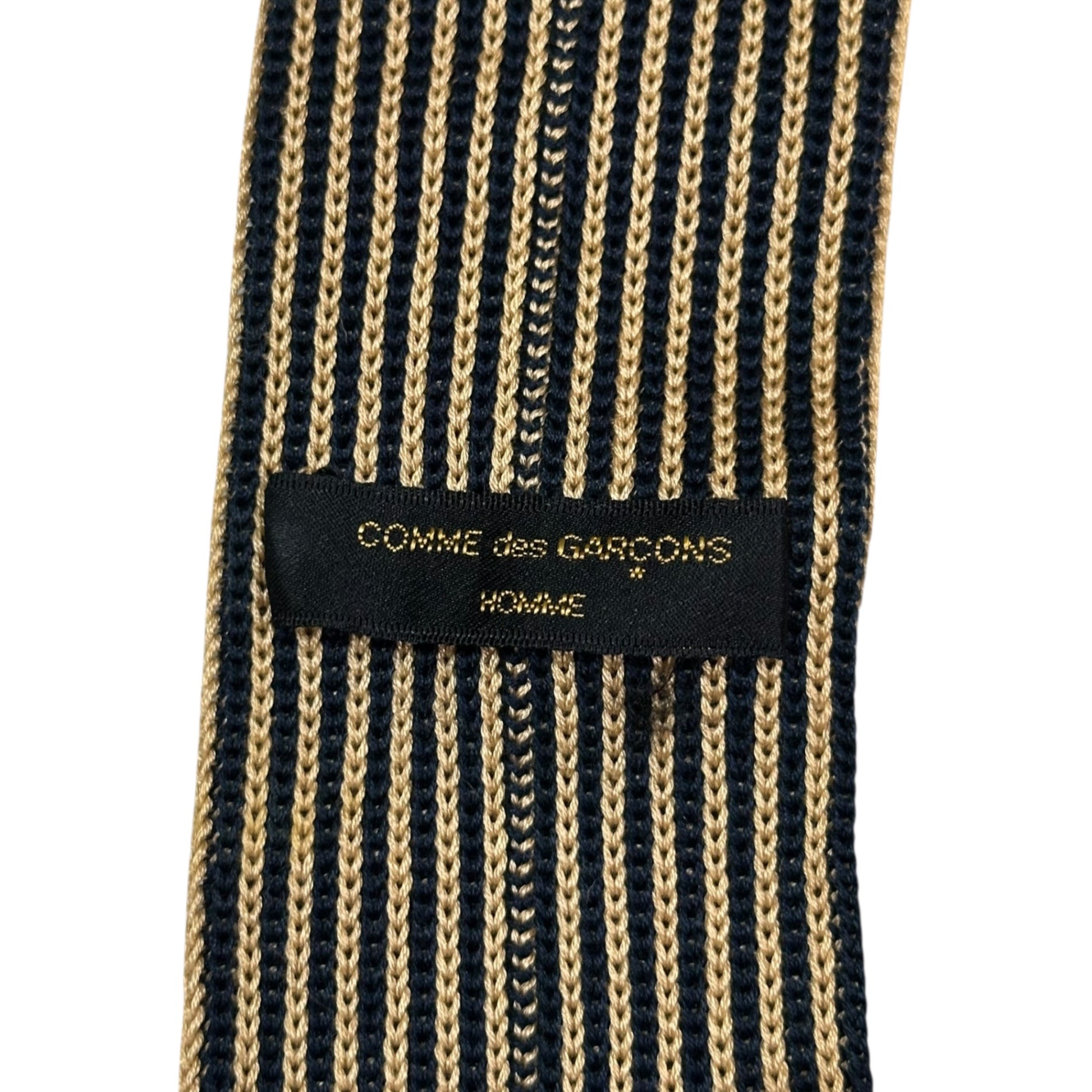 COMME des GARCONS HOMME(コムデギャルソンオム) 90’s Striped Knit Tie 田中オム ストライプ ニット タイ ベージュ×ネイビー 90年代 金タグ アーカイブ ネクタイ