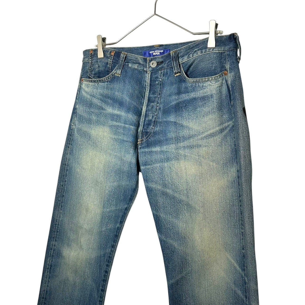 JUNYA WATANABE MAN(ジュンヤワタナベマン) 23SS ”jean-michel basquiat” Back Pocket Print USED Finish Straight Denim Pants バスキア バックポケット プリント USED加工 ストレート デニム パンツ WK-P039 M インディゴ AD2022