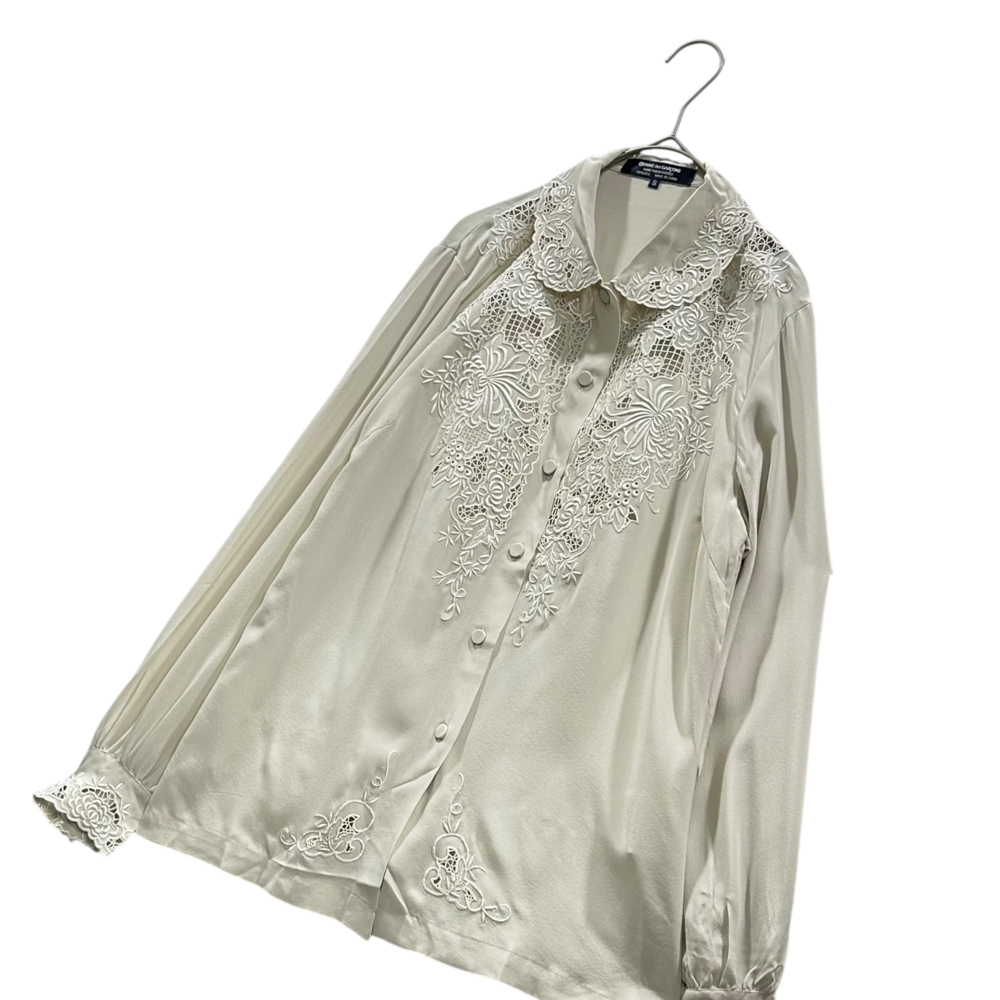 COMME des GARCONS(コムデギャルソン) 1980's Aoyama Exclusive All-Silk Floral Cutwork Blouse 青山限定 オールシルク フラワー カットワーク ブラウス KB-91006 S グレージュ AD表記無 80s アーカイブ 稀少