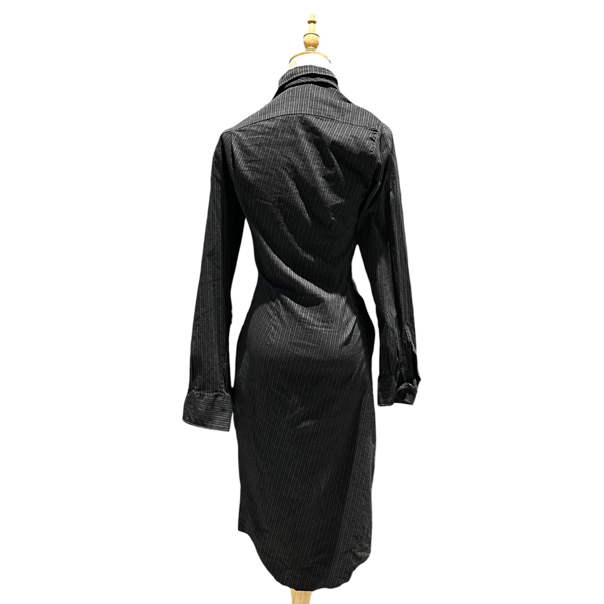 Vivienne Westwood ANGLOMANIA(ヴィヴィアンウエストウッドアングロマニア) Wavy silhouette long shirt dress 歪み うねり ロング ストライプ シャツ ワンピース 14-03-572013 42 ブラック