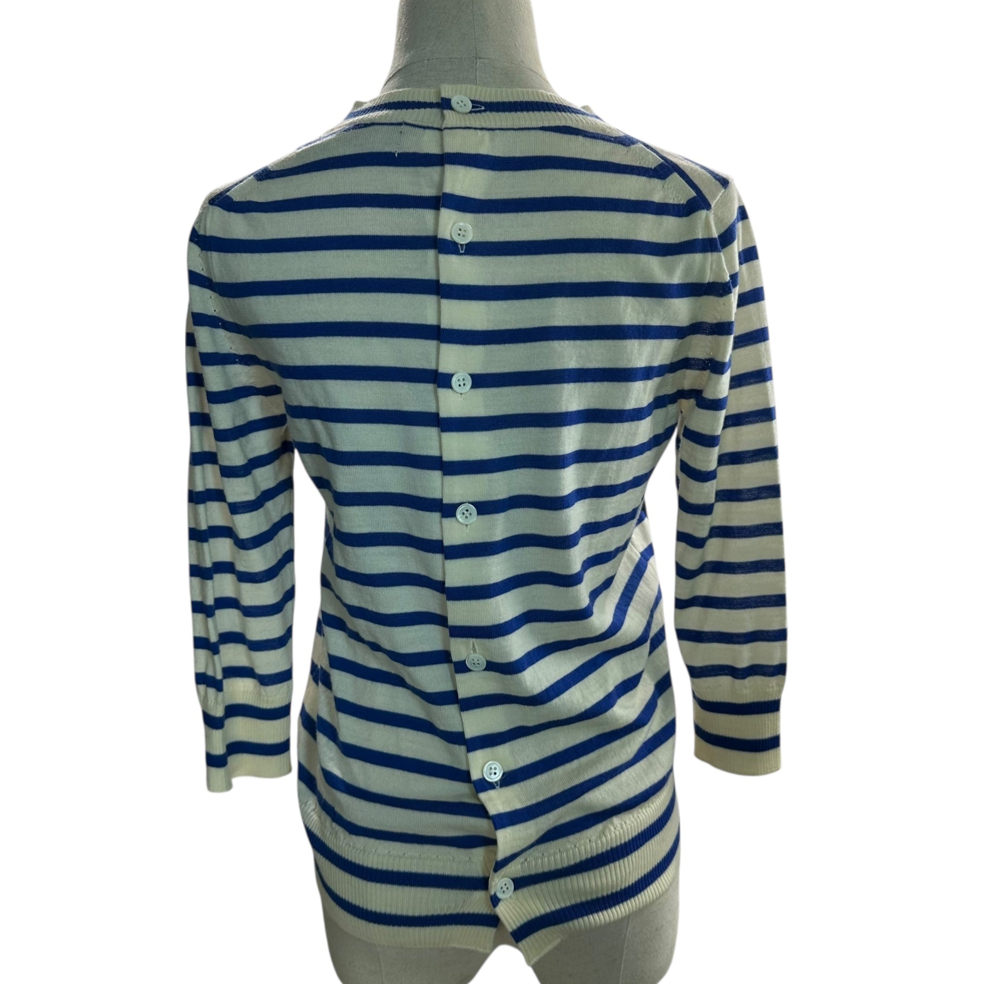 tricot COMME des GARCONS(トリココムデギャルソン) 11AW  Heart lace design back button border cardigan ハート レース デザイン バックボタン ボーダー カーディガン TH-N202 FREE オフホワイト×ブルー×ブラック AD2011
