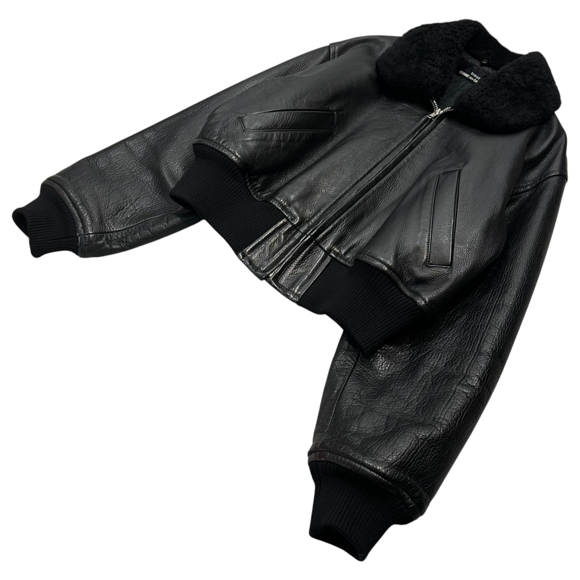 tricot COMME des GARCONS(トリココムデギャルソン) 80's Vintage Short-Length Faux Fur Leather Bomber Jacket 80年代 ショート レングス ボア レザー ボンバー ジャケット TJ-050730 FREE ブラック AD表記無 男性着用可能 ヴィンテージ アーカイブ 稀少