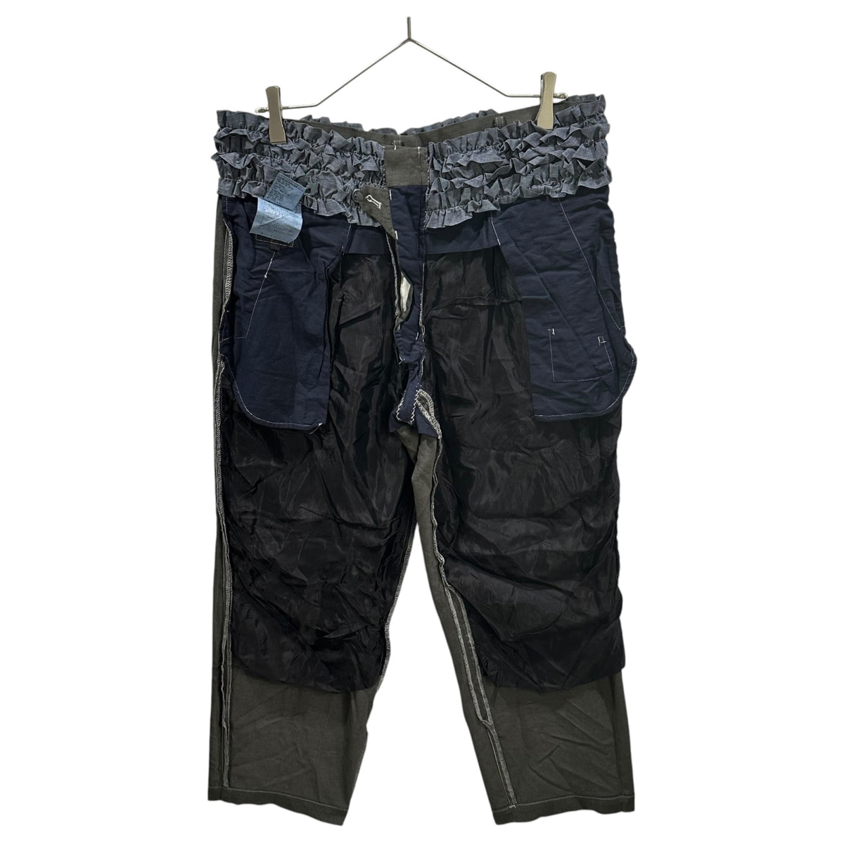 COMME des GARCONS HOMME PLUS(コムデギャルソンオムプリュス) 1999SS Garment-Dyed Back-Ruffle Slacks 製品 染め 裏 フリル スラックス PP-10025L L グレー×ネイビー AD1998 90s アーカイブ フリル期 シークレットトレジャー