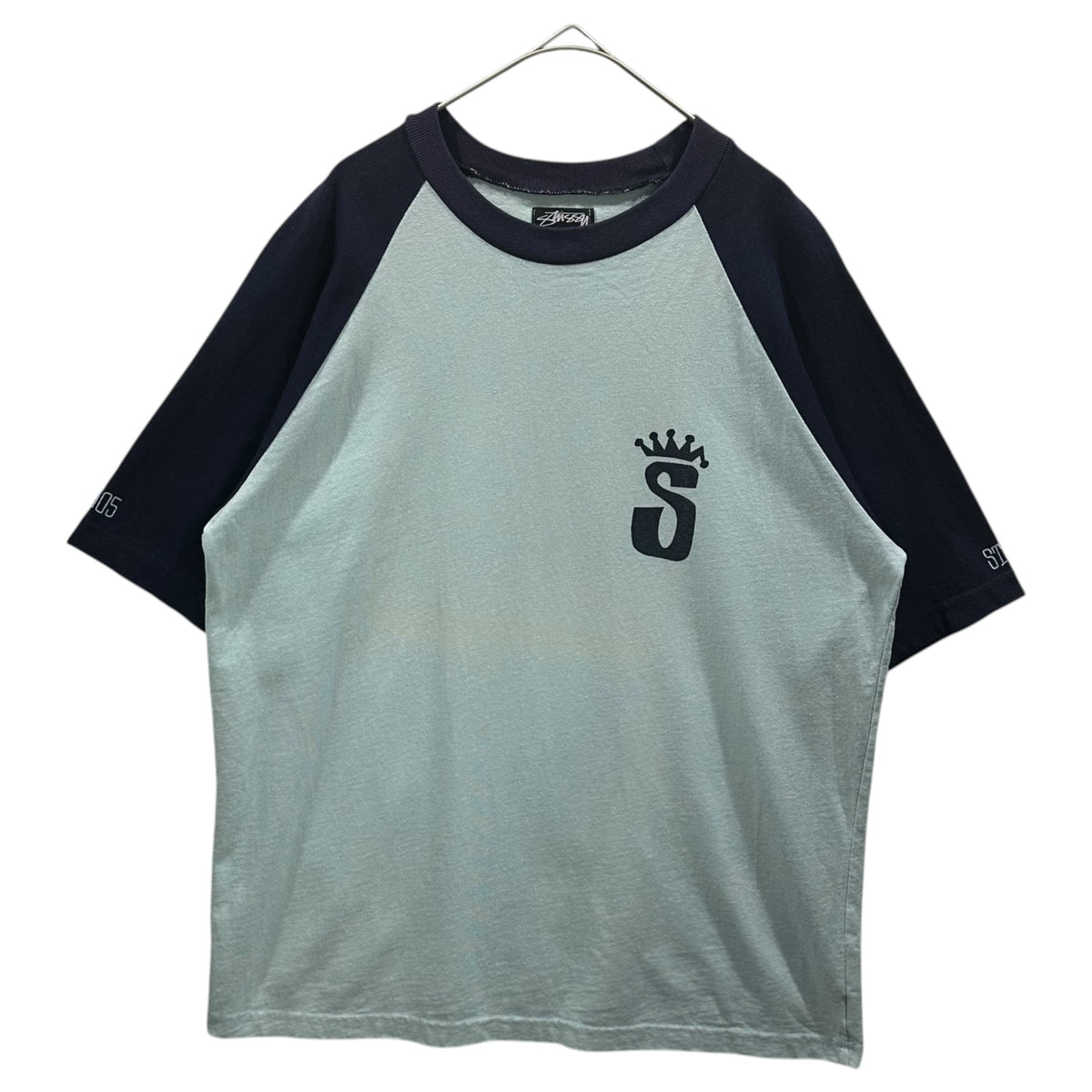 STUSSY(ステューシー) 2005 XXV WORLD TOUR S/S RAGLAN TEE ワールドツアー 半袖 ラグラン Tシャツ L スカイブルー×ネイビー 00's ロゴ