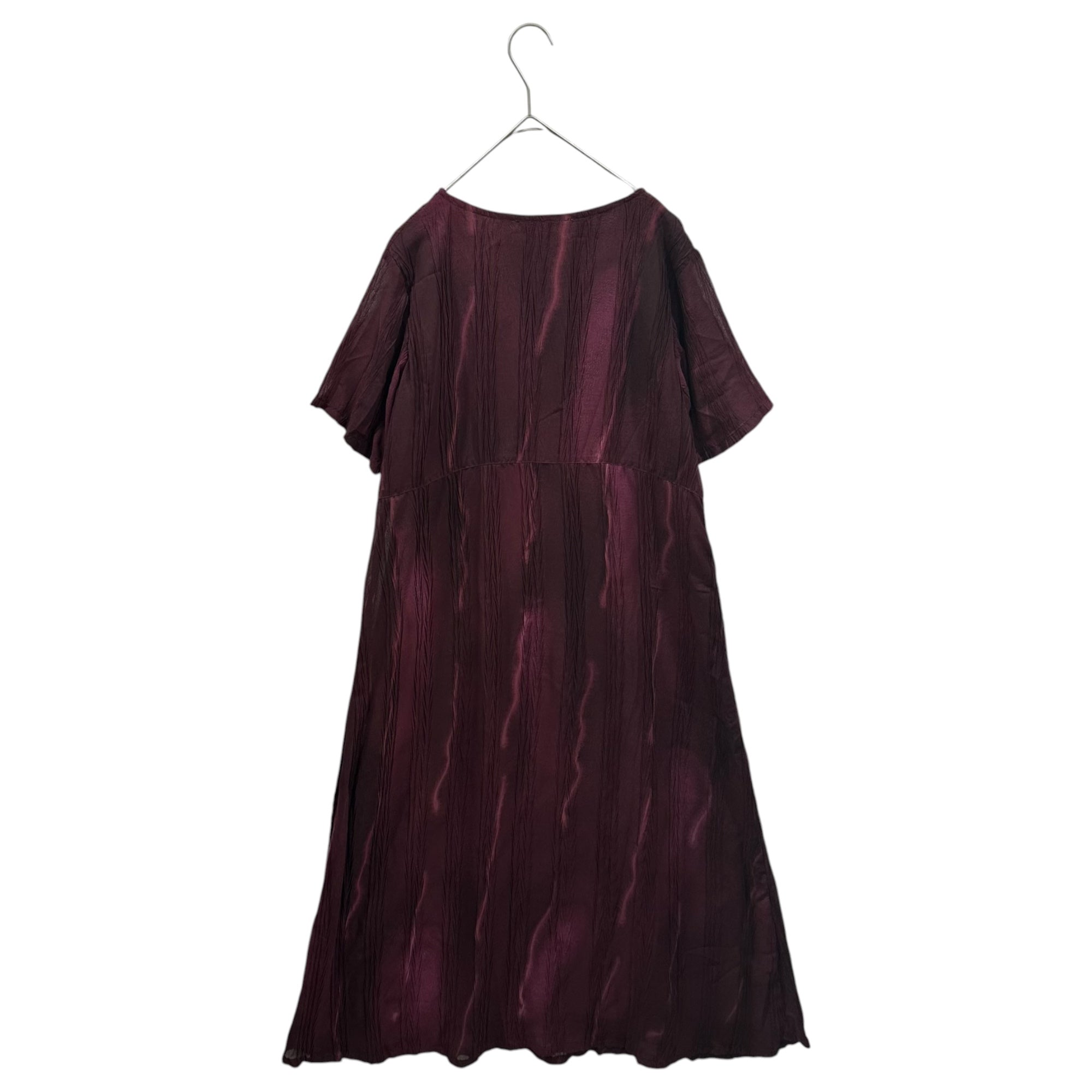 24 ISSEY MIYAKE(トゥエンティフォーイッセイミヤケ) 2011AW Pleated Crinkle S/S Long Dress シワ プリーツ 加工 半袖 ロング ワンピース TF13FF268 2 ボルドー