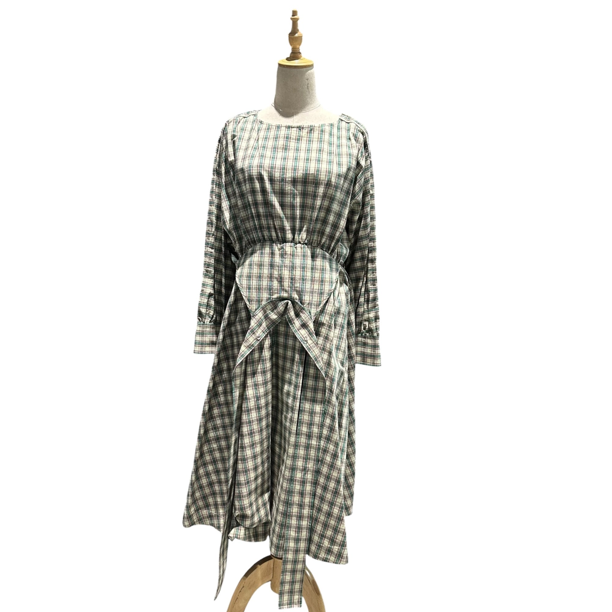 beautiful people(ビューティフルピープル) 2021AW double-end tartan ox dolman sleeve dress ダブル エンド タータン チェック オックス ドルマンスリーブ ワンピース 1145104001 36(S) イエロー×グリーン×ピンク 参考定価75,900円(税込)