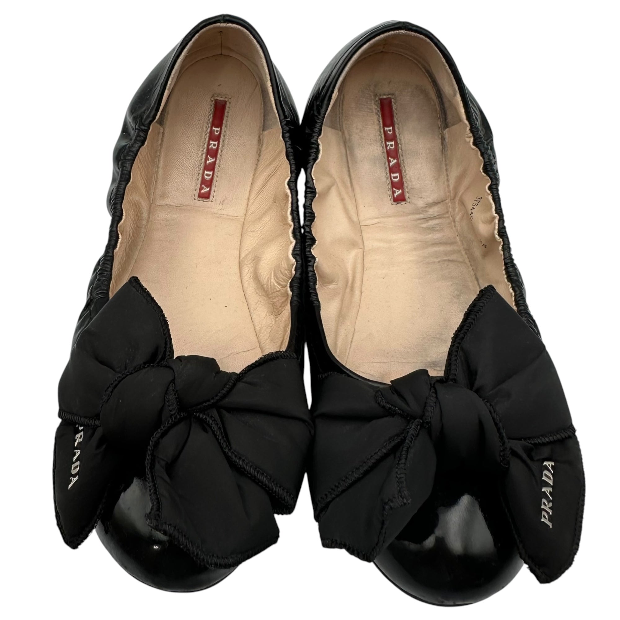 PRADA(プラダ) Bow Patent Leather Ballet Flats リボン パテントレザー バレエシューズ 3F455 38(24cm程度) ブラック