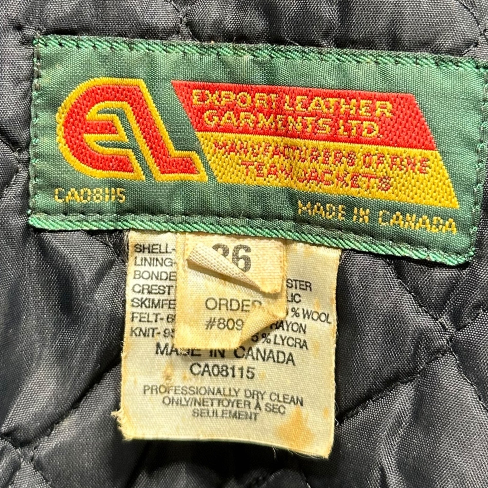 EXPORT LEATHER GARMENTS(エクスポートレザーガーメンツ) 90's CANADA made Leather Stadium Jacket レザー スタジアム ジャケット 36 グリーン×レッド 推定90年代 ヴィンテージ スタジャン ブルゾン