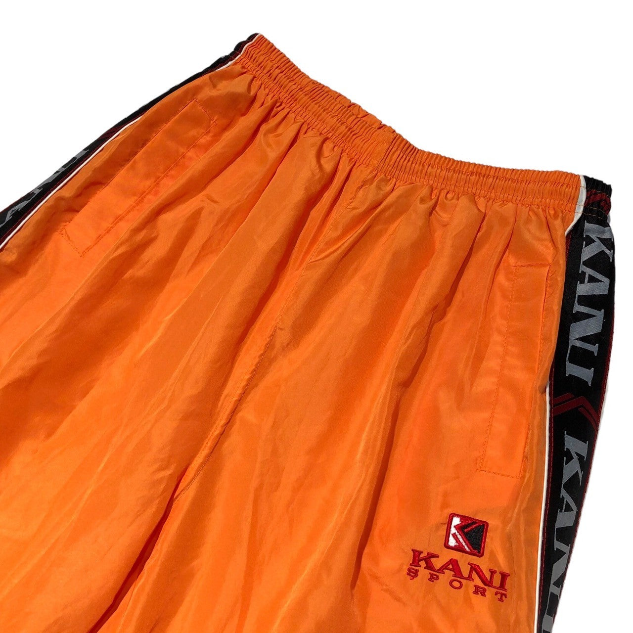 Karl Kani(カールカナイ) 90's Side logo tape nylon track pants サイド ロゴ テープ ナイロン トラック パンツ L オレンジ 90年代
