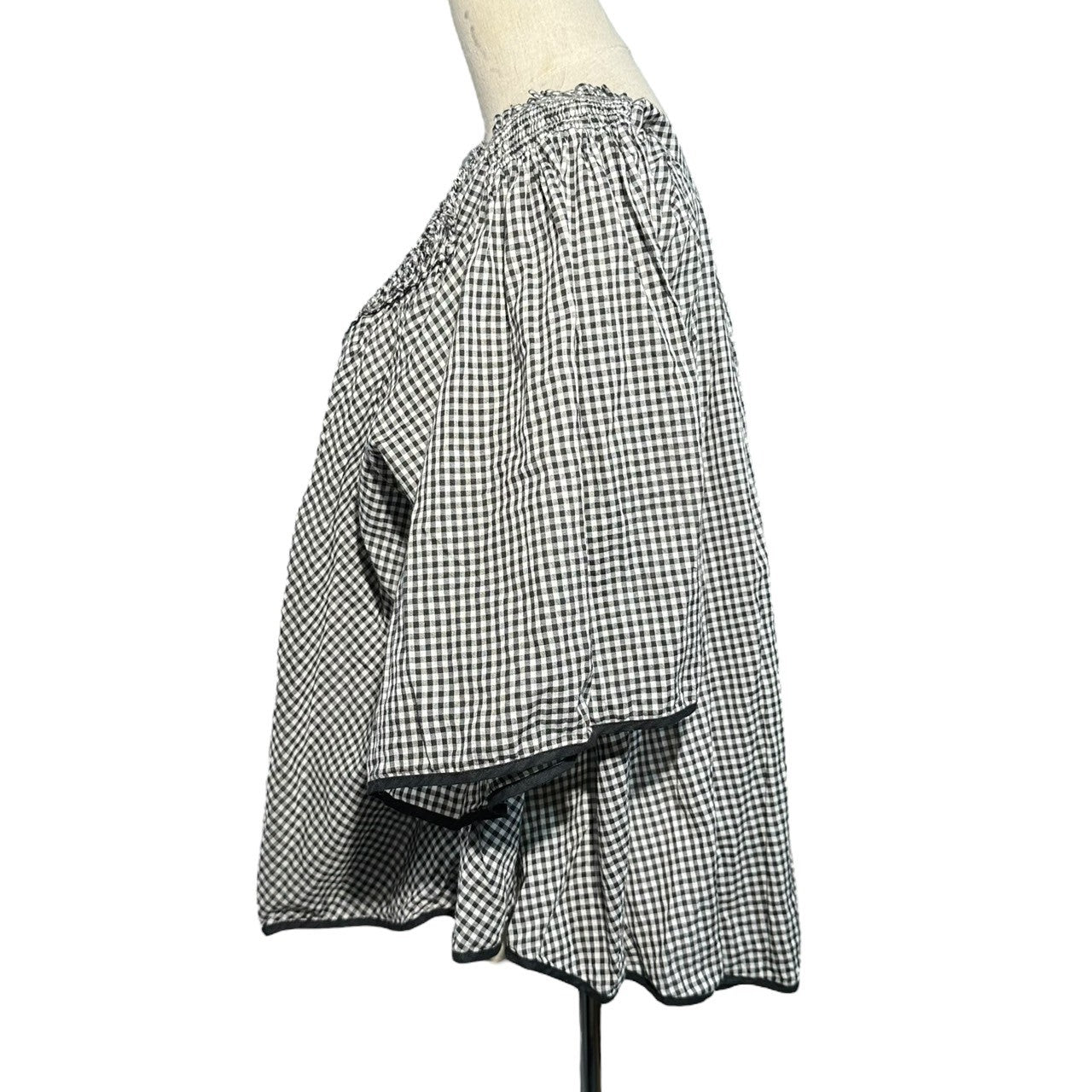 zucca(ズッカ) 09SS Ribbon Design Neck Gingham Check Wide Blouse リボン デザイン ネック ギンガム チェック ワイド ブラウス ZU91FJ183 M ホワイト×ブラック