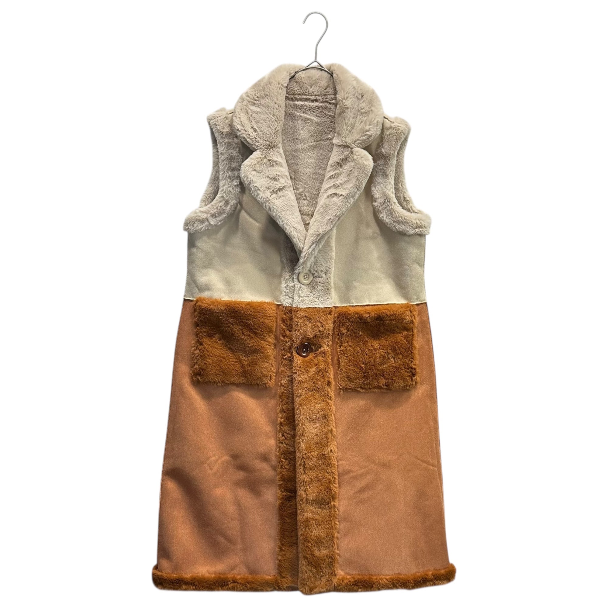 La Fiorentina(ラ・フィオレンティーナ) Long Faux Fur Reversible Vest ロング フェイクファー リバーシブル ベスト VEST-281 S/M アイボリー×ブラウン