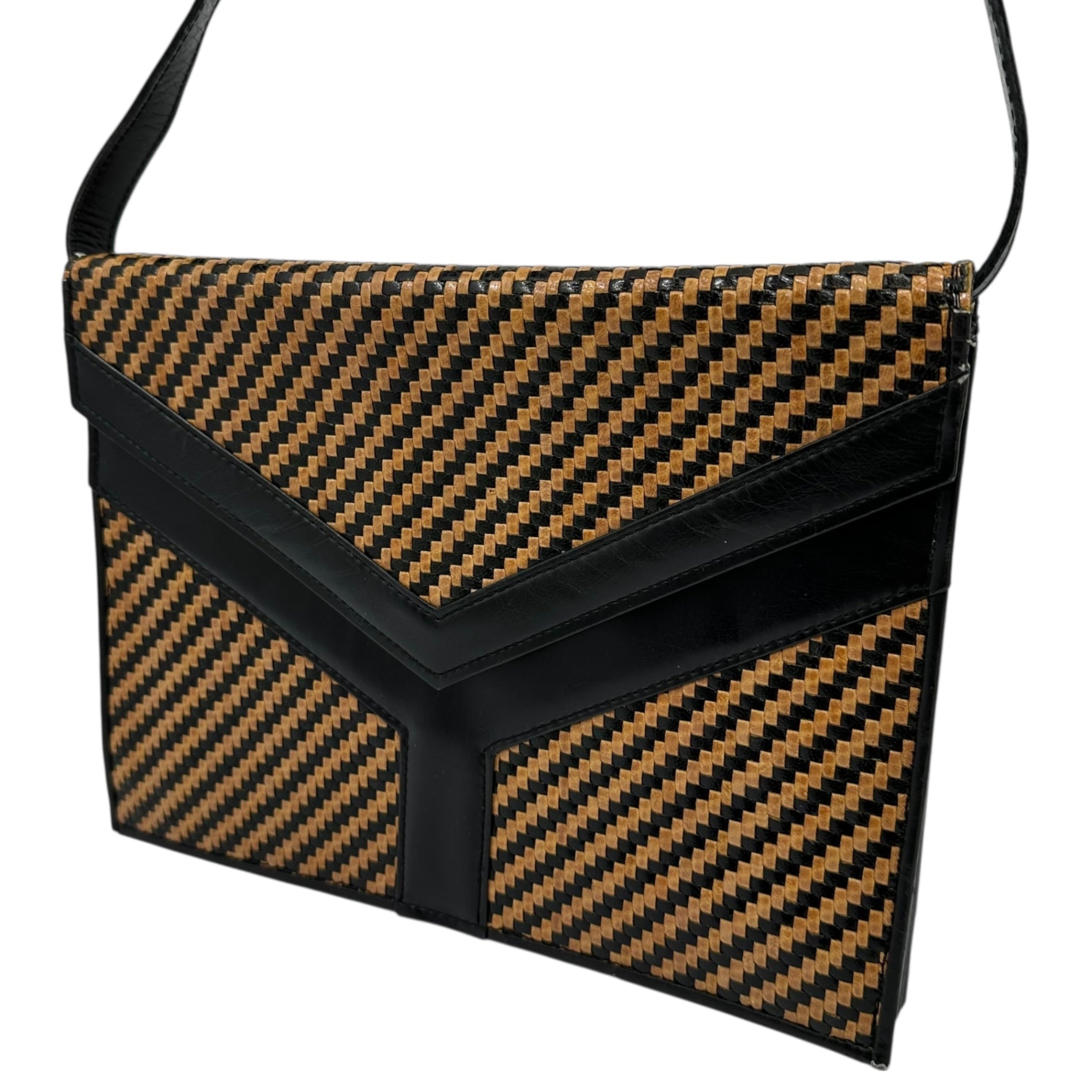 YVES SAINT LAURENT(イヴサンローラン) Intrecciato Leather Shoulder Bag イントレチャート レザー ショルダー バッグ ブラウン×ブラック ヴィンテージ