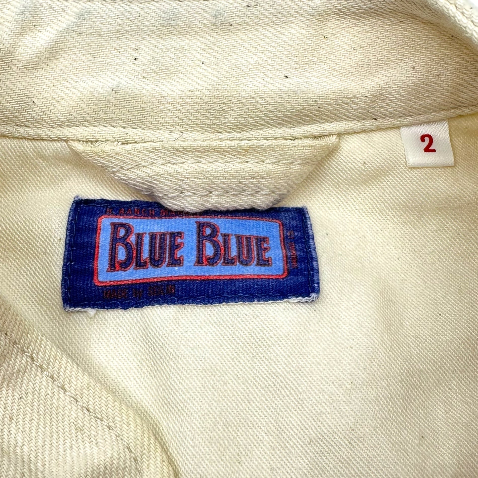 BLUE BLUE(ブルーブルー) Stand Collar White Denim Coverall Jacket スタンドカラー ホワイト デニム カバーオール ジャケット 2(M程度) オフホワイト