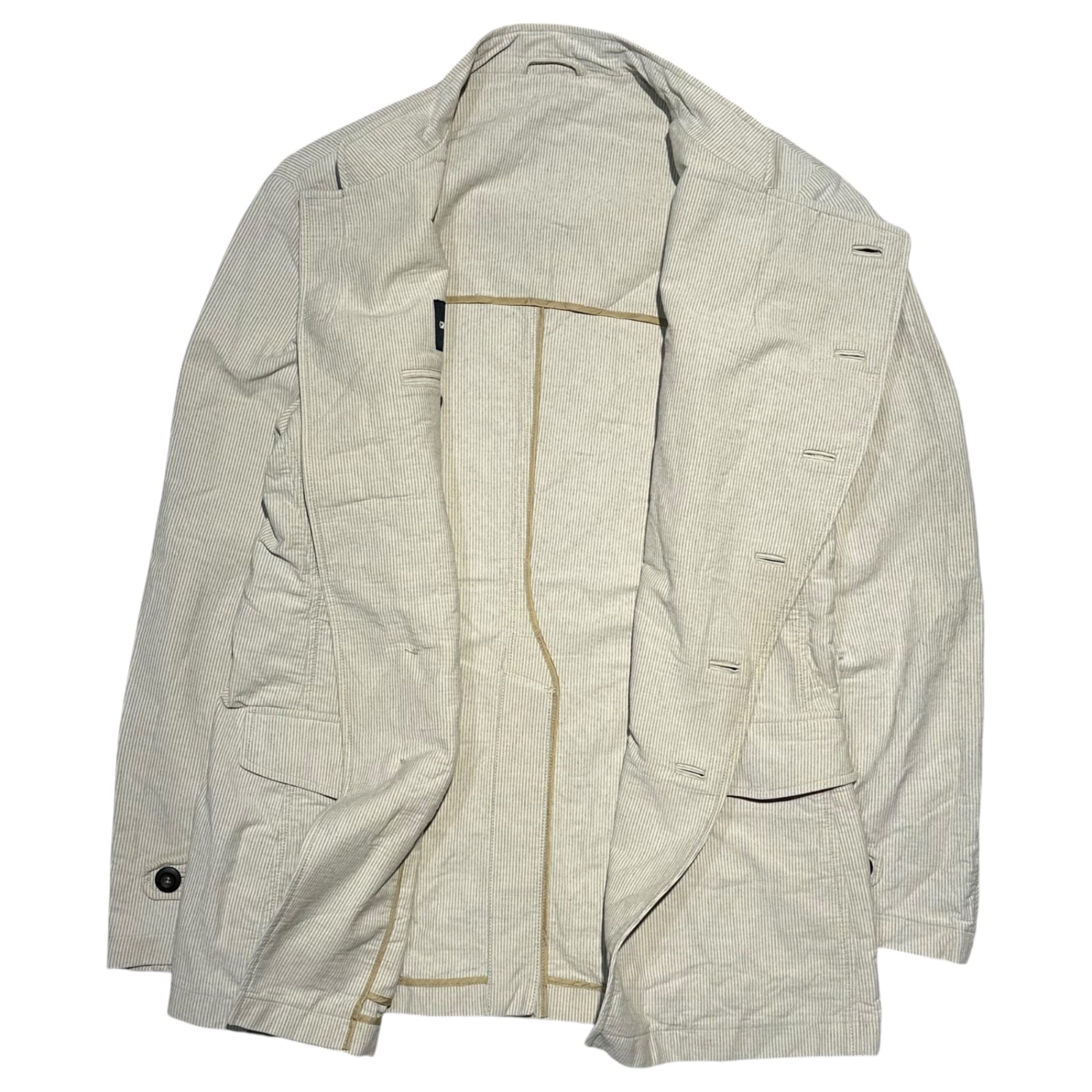 GIORGIO ARMANI(ジョルジオアルマーニ) Vintage Diagonal Button Stand Collar Long Sleeve Striped Jacket ヴィンテージ 斜めボタン スタンドカラー 長袖 ストライプ ジャケット 757002 50(L~XL程度) アイボリー