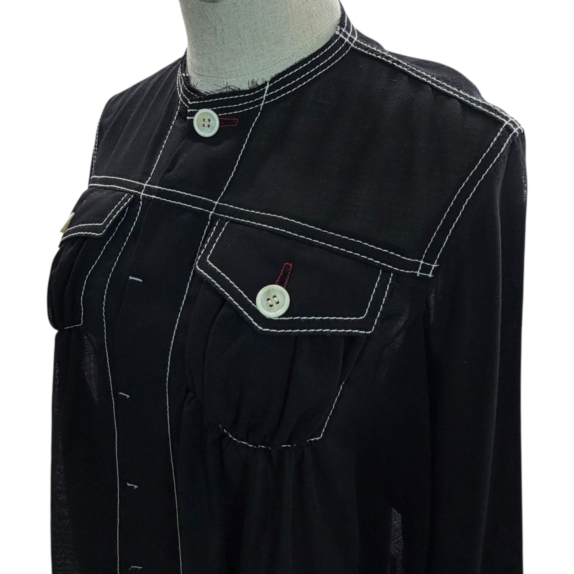 tricot COMME des GARCONS(トリココムデギャルソン) 13SS Wool Nylon White Stitch Button Blouse ウール ナイロン ホワイトステッチ ボタン ブラウス TK-J007 M ブラック×ホワイト AD2012