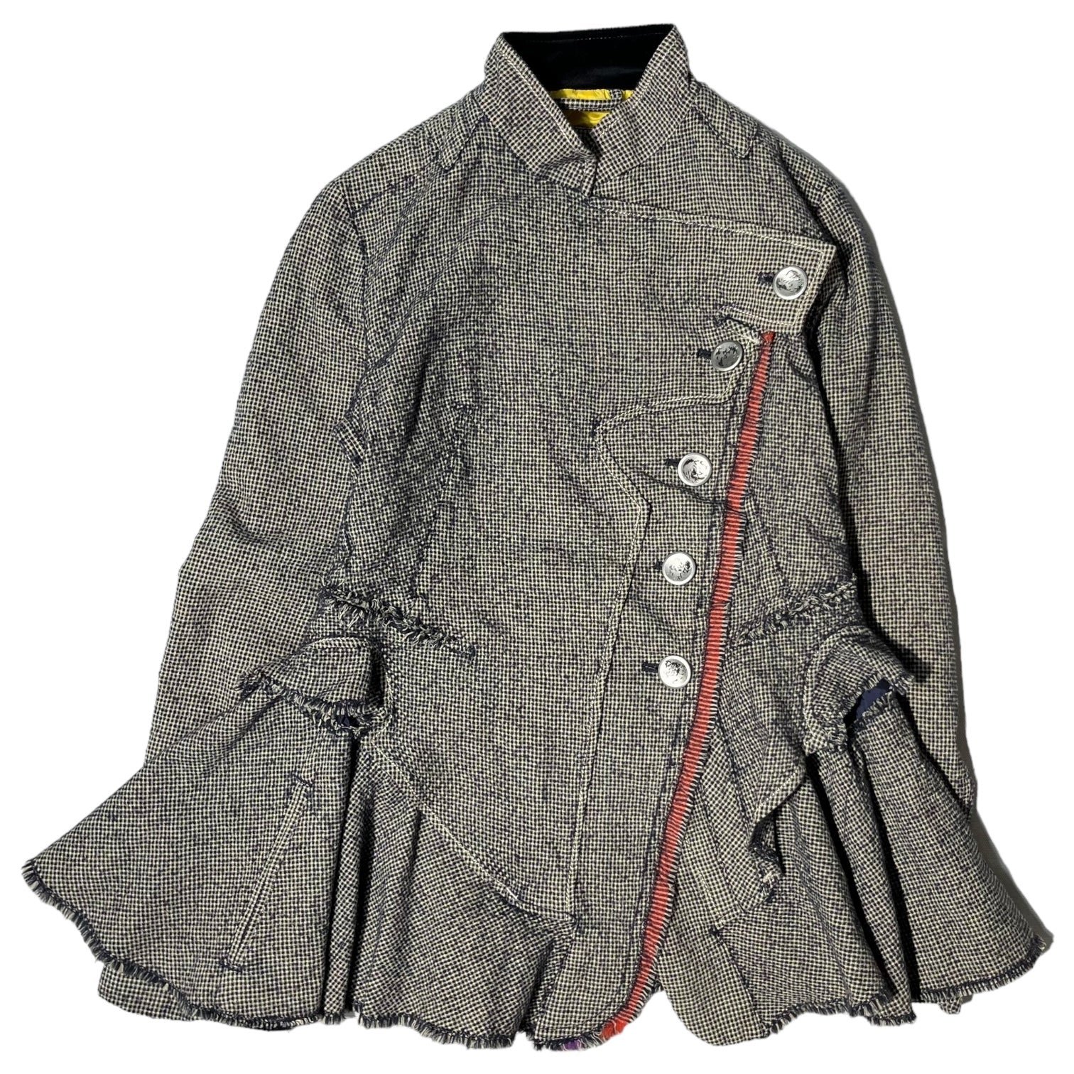 MARITHE FRANCOIS GIRBAUD(マリテフランソワジルボー) 00's ruffle tweed jacket 花刺繍 フリル ツイード ジャケット チュニック F7-4230 M グレー Y2K