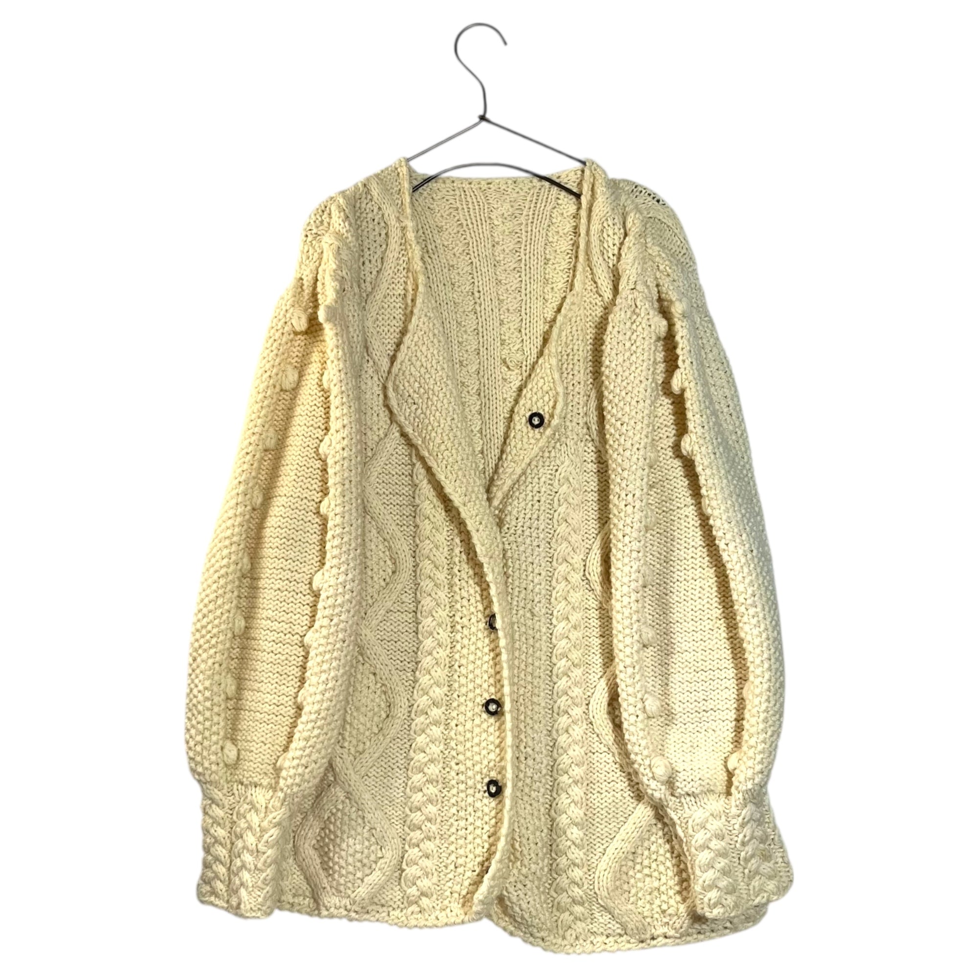 VINTAGE(ヴィンテージ) 80's~ popcorn knit ポップコーンアランニット 木ボタン FREE / 多少のほつれ有 ホワイト