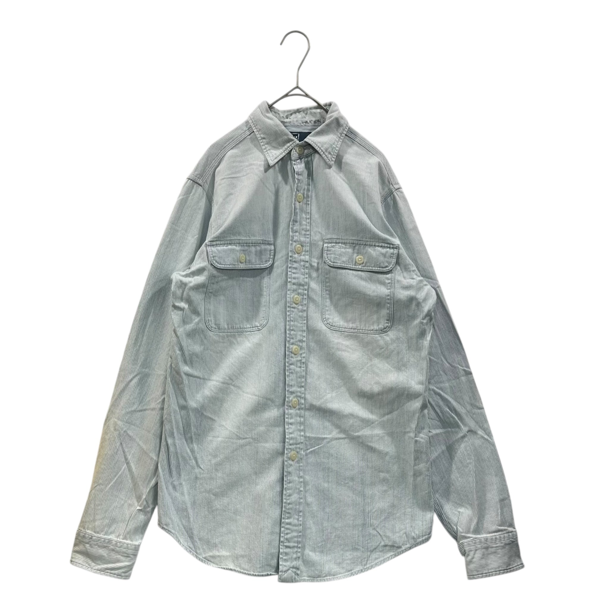 POLO RALPH LAUREN(ポロラルフローレン) ”SHIPYARD SUPPLY CO” Wash-Washed Hickory Work Shirt ウォッシュ加工 ヒッコリー ワーク シャツ S ホワイト×ブルー ヴィンテージ加工