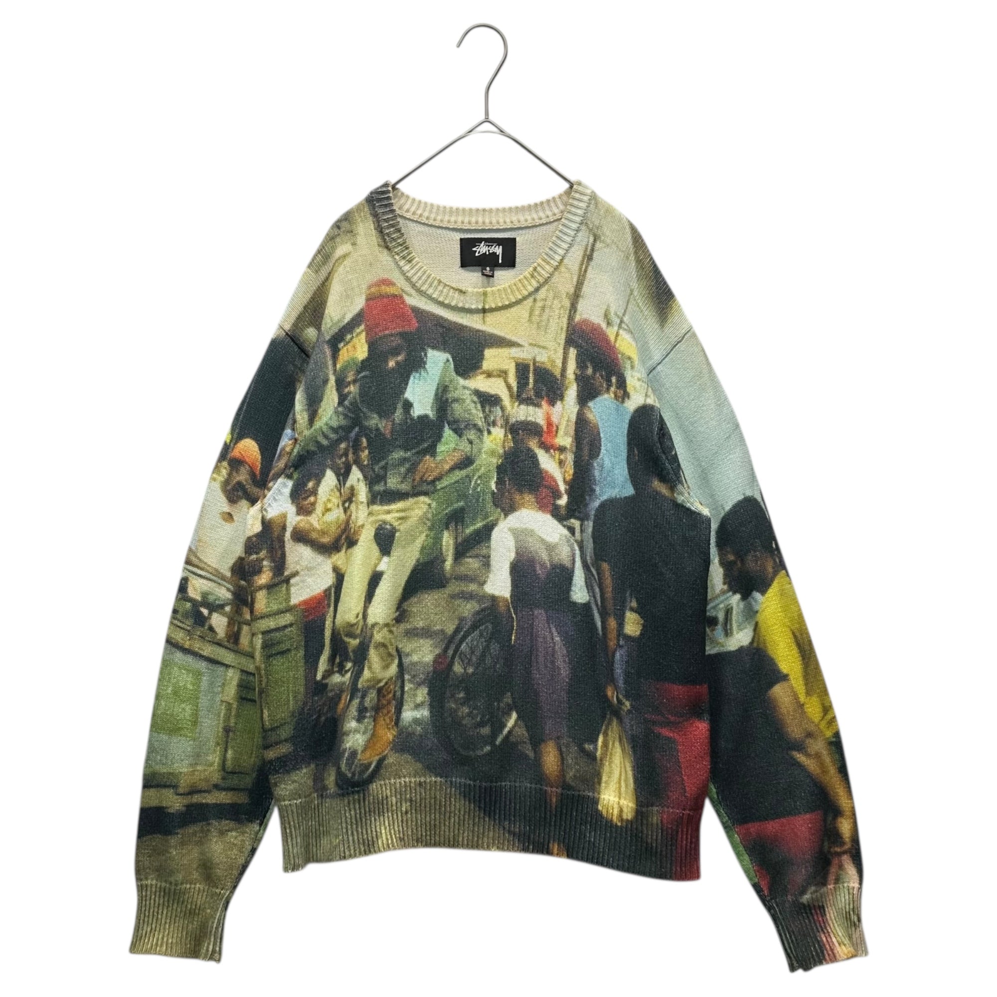 STUSSY(ステューシー) Peter Tosh Print Sweater  ピーター トッシュ プリント セーター  117145 S アイボリー×マルチカラー