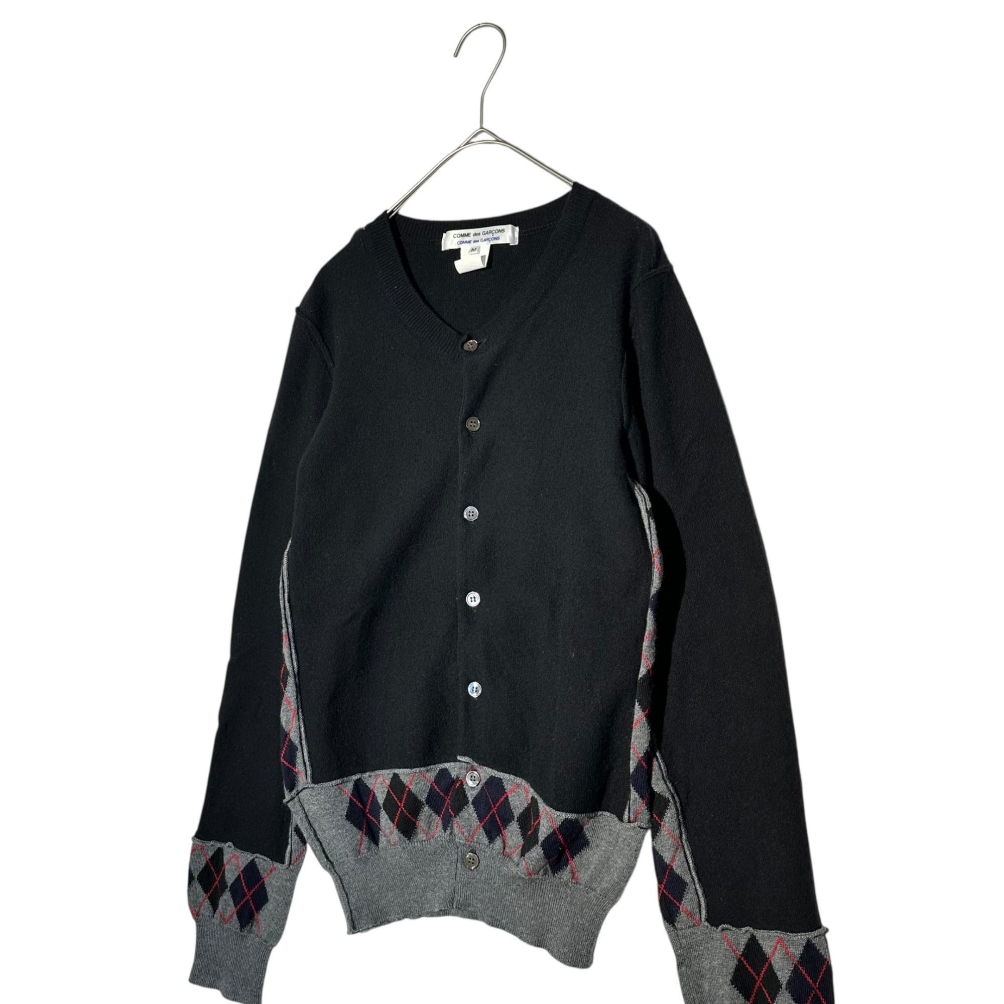 COMME des GARCONS COMME des GARCONS(コムデギャルソンコムデギャルソン) Argyle Pattern Color-Block Wool Crew Neck Cardigan アーガイル柄 切替 ウール クルーネック カーディガン W12N008 M ブラック×グレー イタリア製
