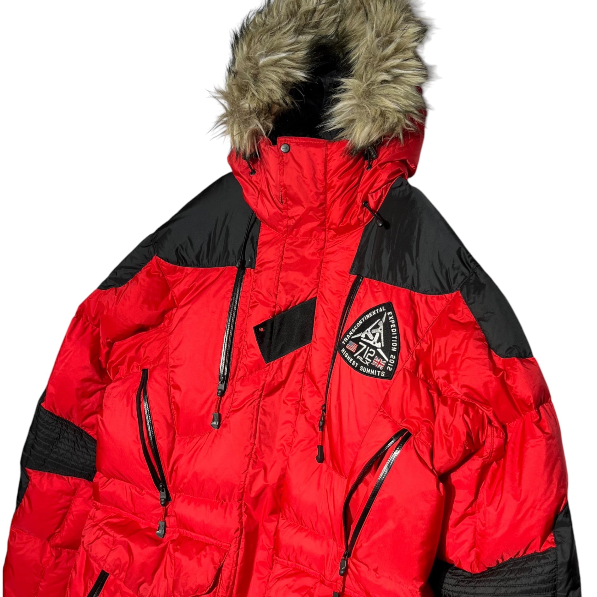 RLX RALPH LAUREN(アールエルエックスラルフローレン) 2012 RADIAL DOWN JACKET 大陸横断遠征記念限定 ファー ダウン ジャケット 表記無し(S~M程度) レッド×ブラック