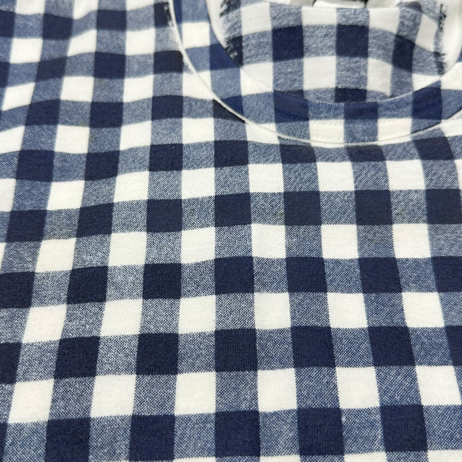 robe de chambre COMME des GARCONS(ローブドシャンブルコムデギャルソン) 99SS Screen Print Gingham Check S/S T-Shirt スクリーン プリント ギンガム チェック 半袖 Tシャツ RT-100150 表記無(M程度) ホワイト×ネイビー AD1998 90's 90年代 ヴィンテージ
